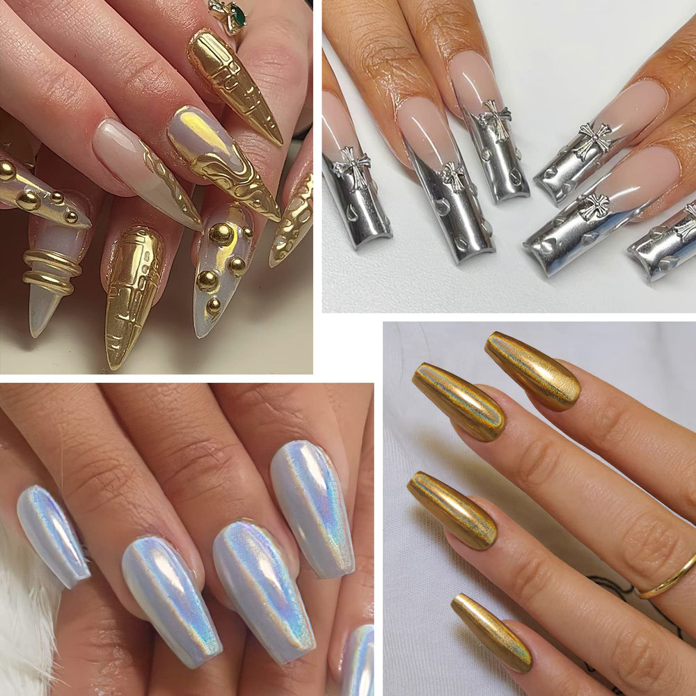 DRMODE chrome powder with mirror-finish shine enhances everyday nail looks