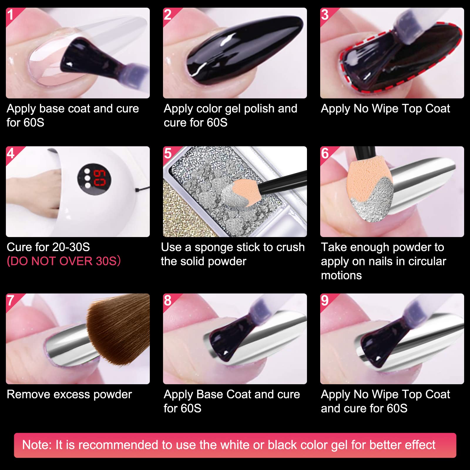 DRMODE chrome powder is easy to apply on gel, acrylic, or natural nails