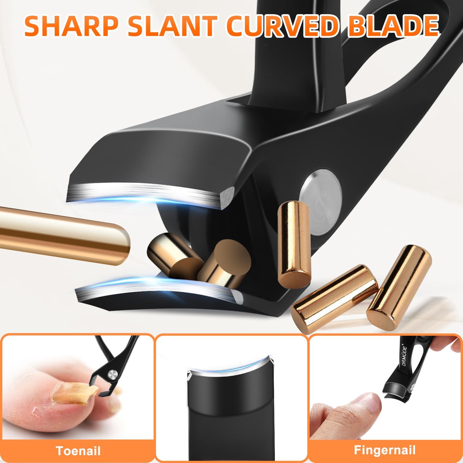 DRMODE ergonomic handle nail clipper provides a secure, comfortable grip.