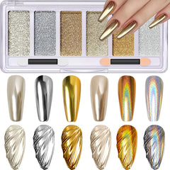 DRMODE Gold Silver Chrome Powder palette showcases six colors for salon-quality nail art