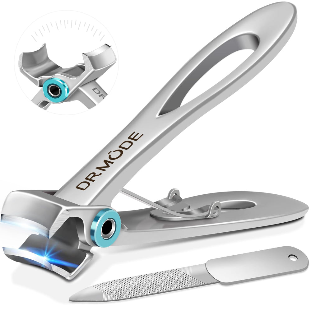 DRMODE nail clippers with wide jaw opening for thick nails, easy trimming and precision.