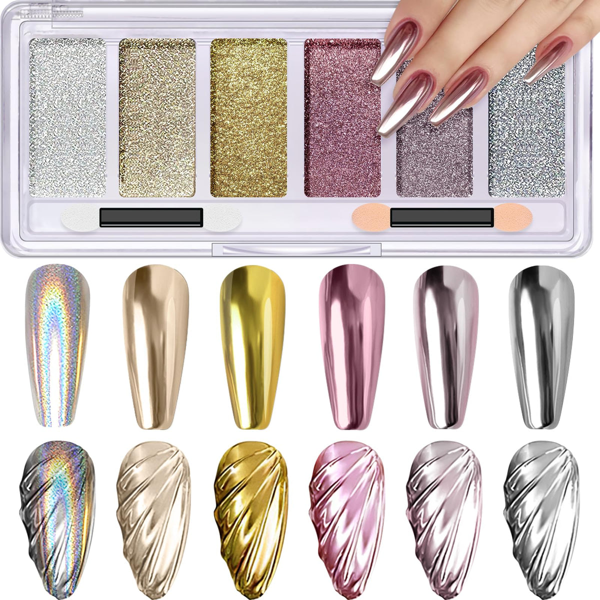 DRMODE paleta cromada de seis colores para uñas con acabado espejo