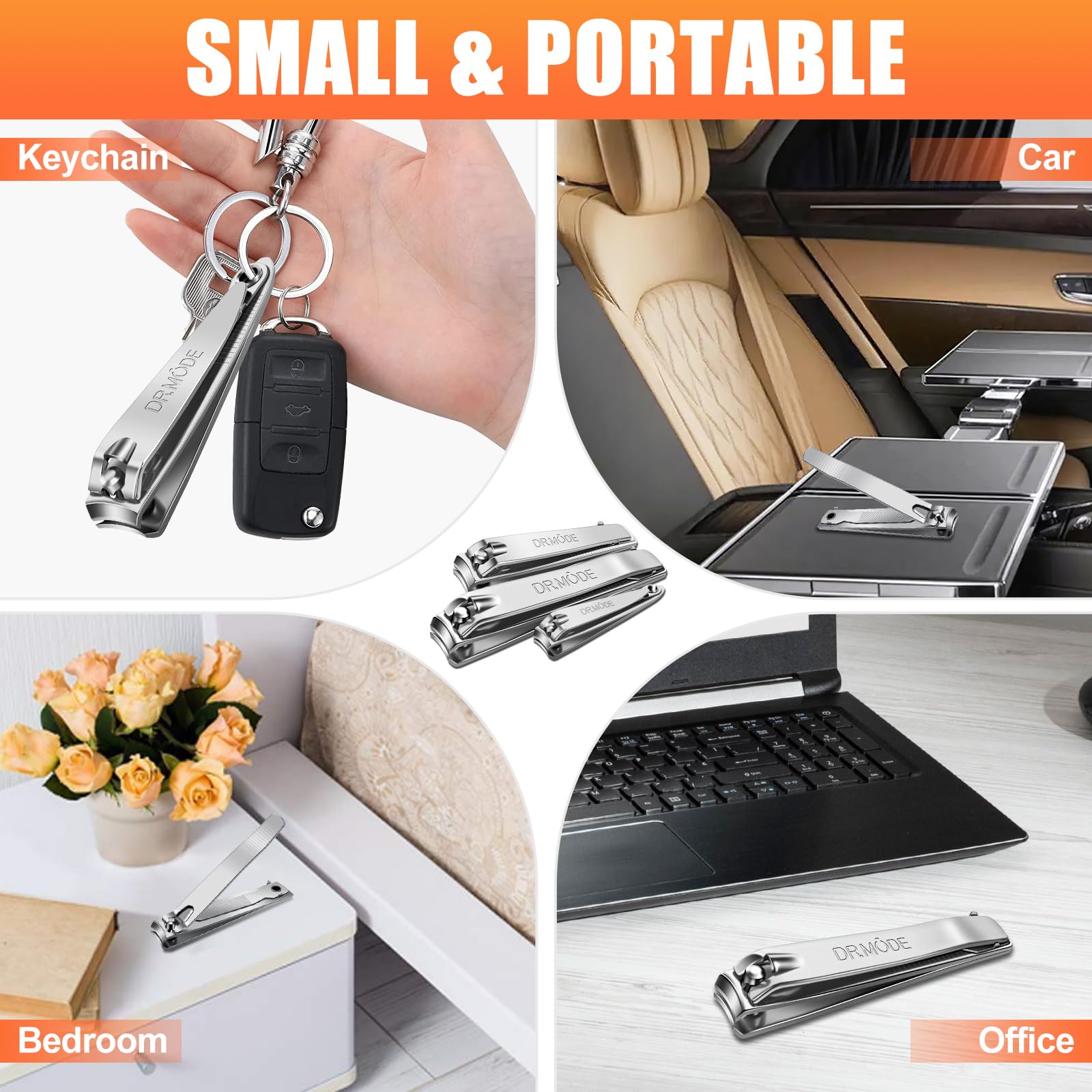 DRMODE built-in nail file helps tidy edges and clean crevices.