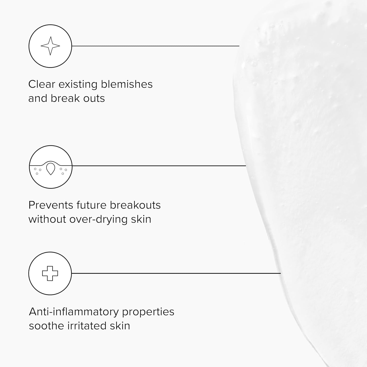 DRMTLGY Acne Cleanser lather close-up illustrating gentle cleansing action.