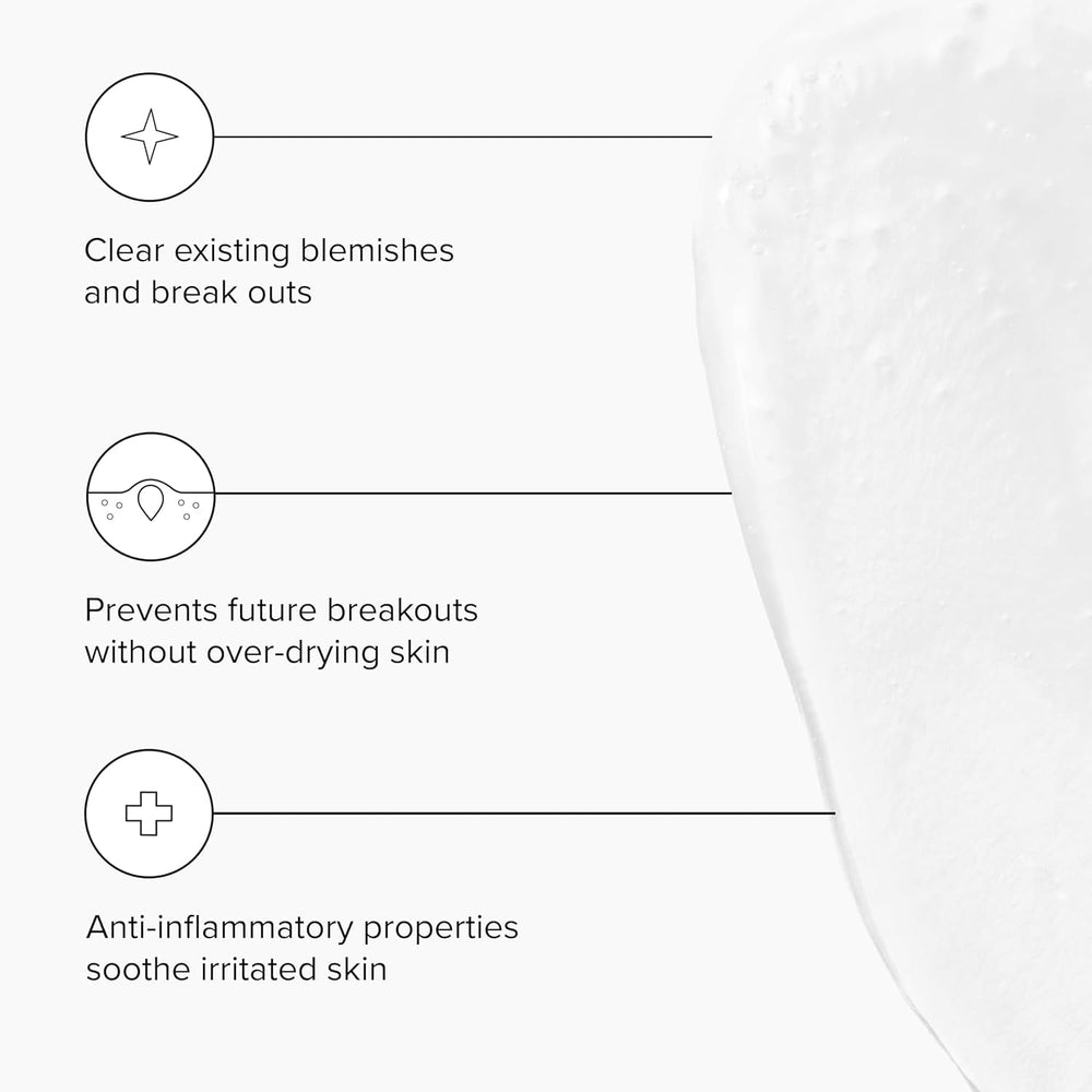 DRMTLGY Acne Cleanser lather close-up illustrating gentle cleansing action.