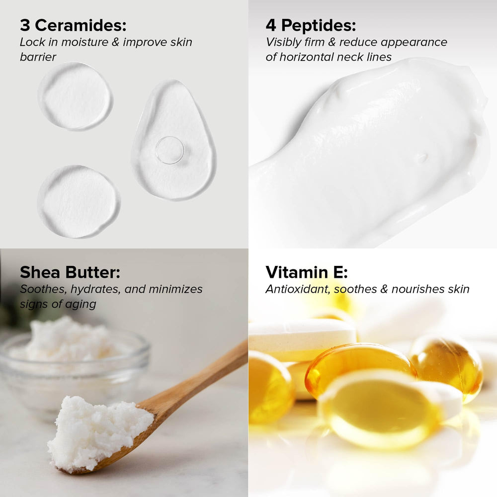 Cream texture swirl demonstrates smooth application for neck care