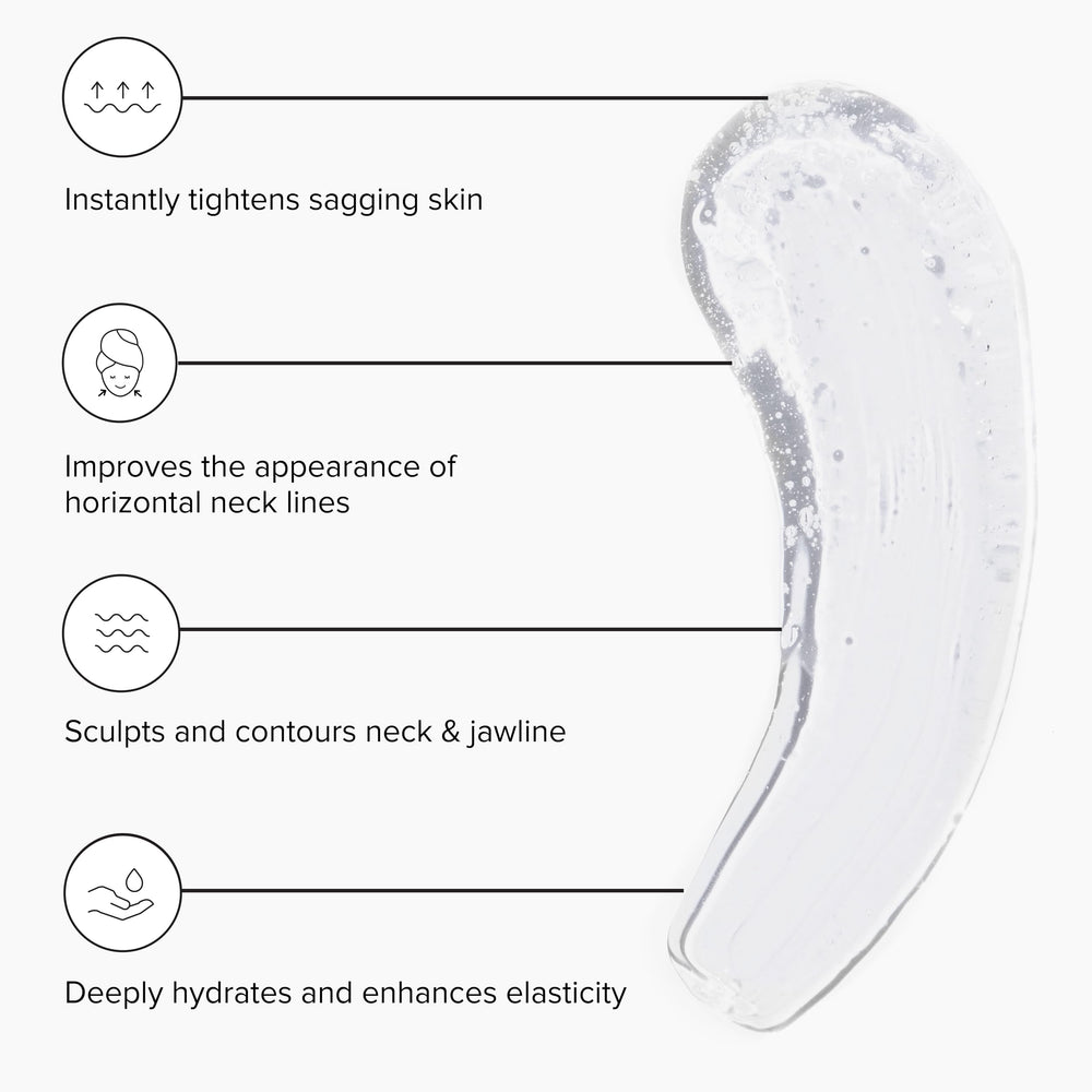 Texture swatch of DRMTLGY Contouring Serum showing creamy neck care formula.