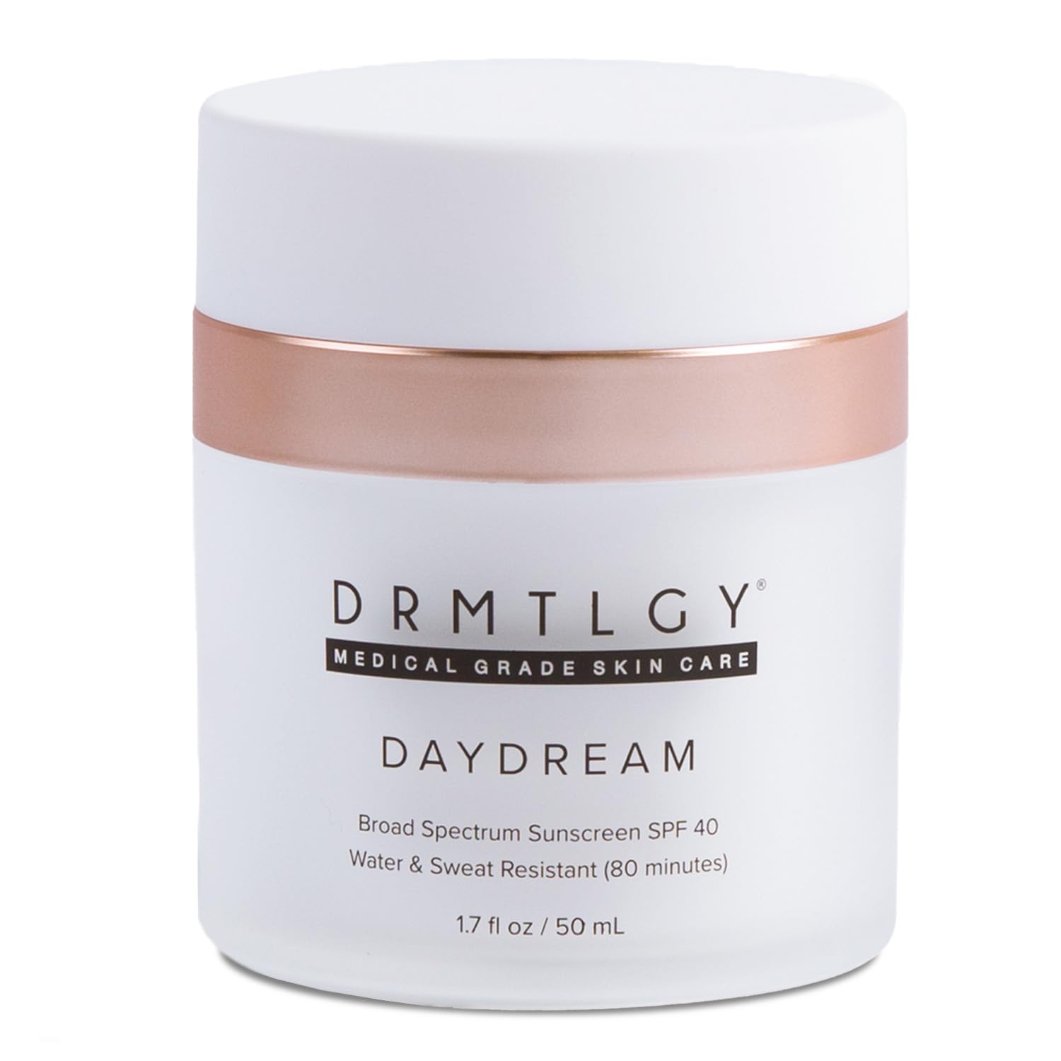 DRMTLGY Day Dream sunscreen bottle front view with SPF 40 protection for daily use.