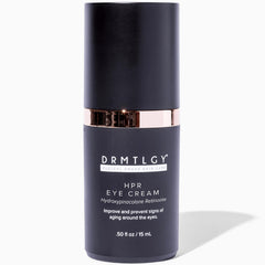 DRMTLGY HPR Eye Cream bottle shown for daily under eye care and hydration