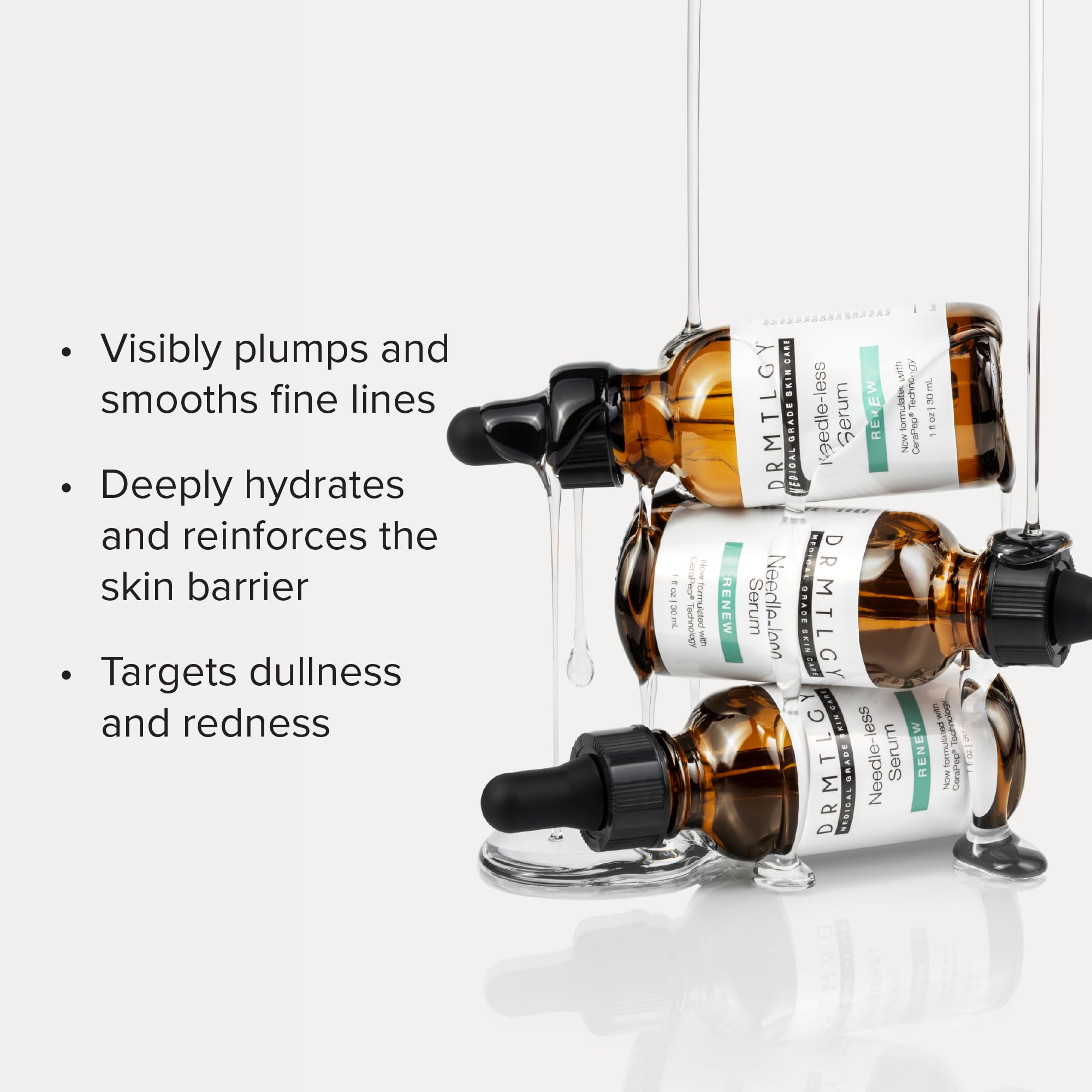 DRMTLGY Needle-less Serum application dropper showing easy, non-greasy hydration