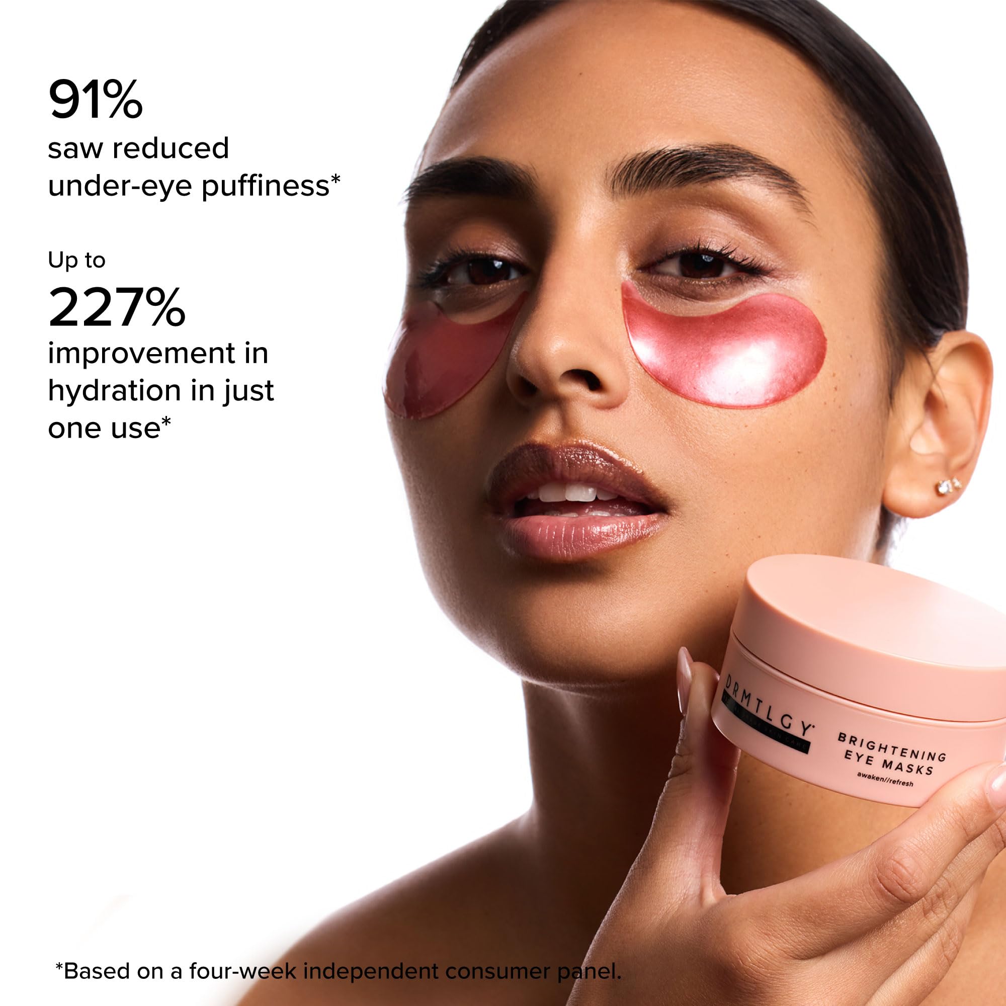 DRMTLGY Peptide and hyaluronic acid patches smooth fine lines around the eyes.