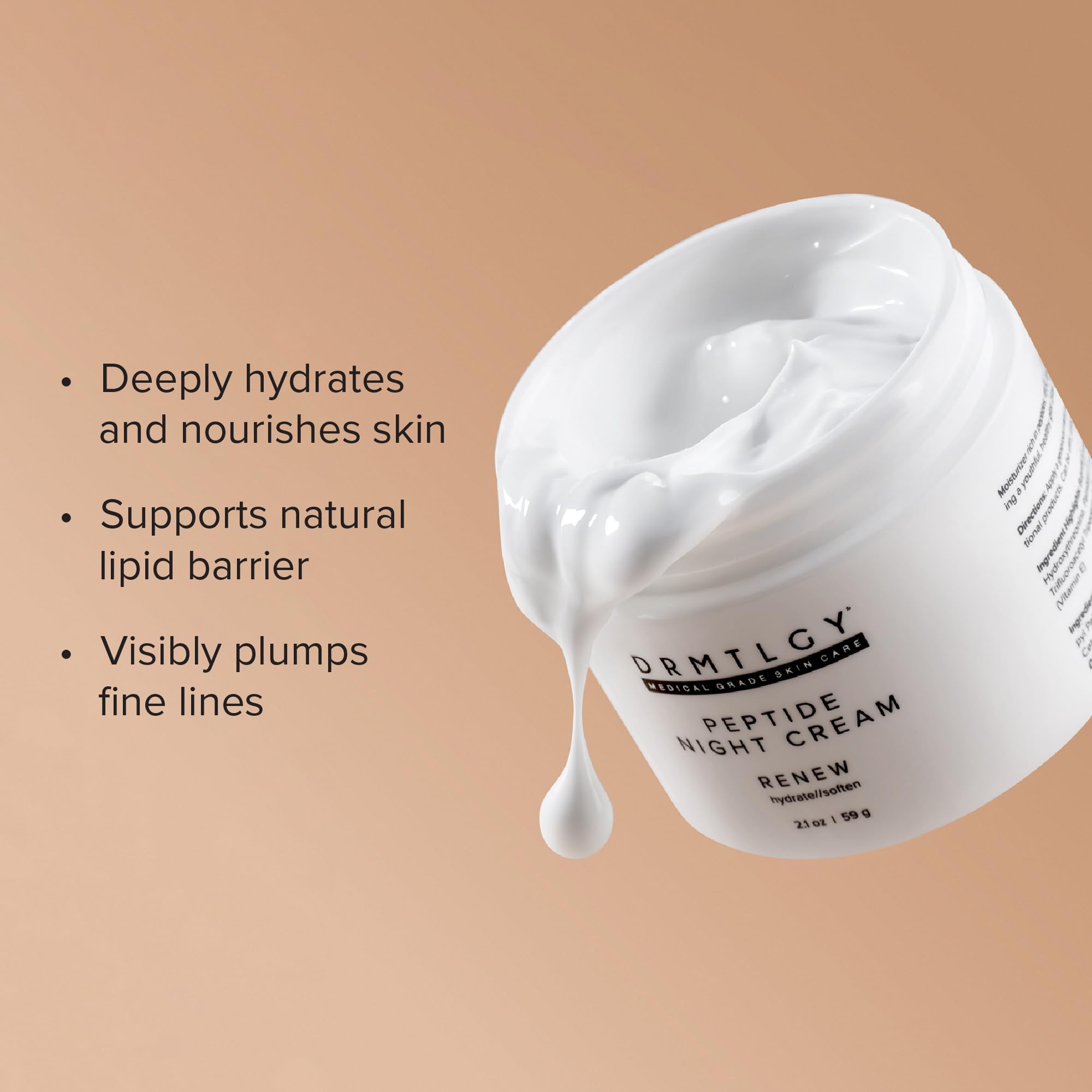 DRMTLGY Peptide Night Cream dispensing pump for easy night-time use.
