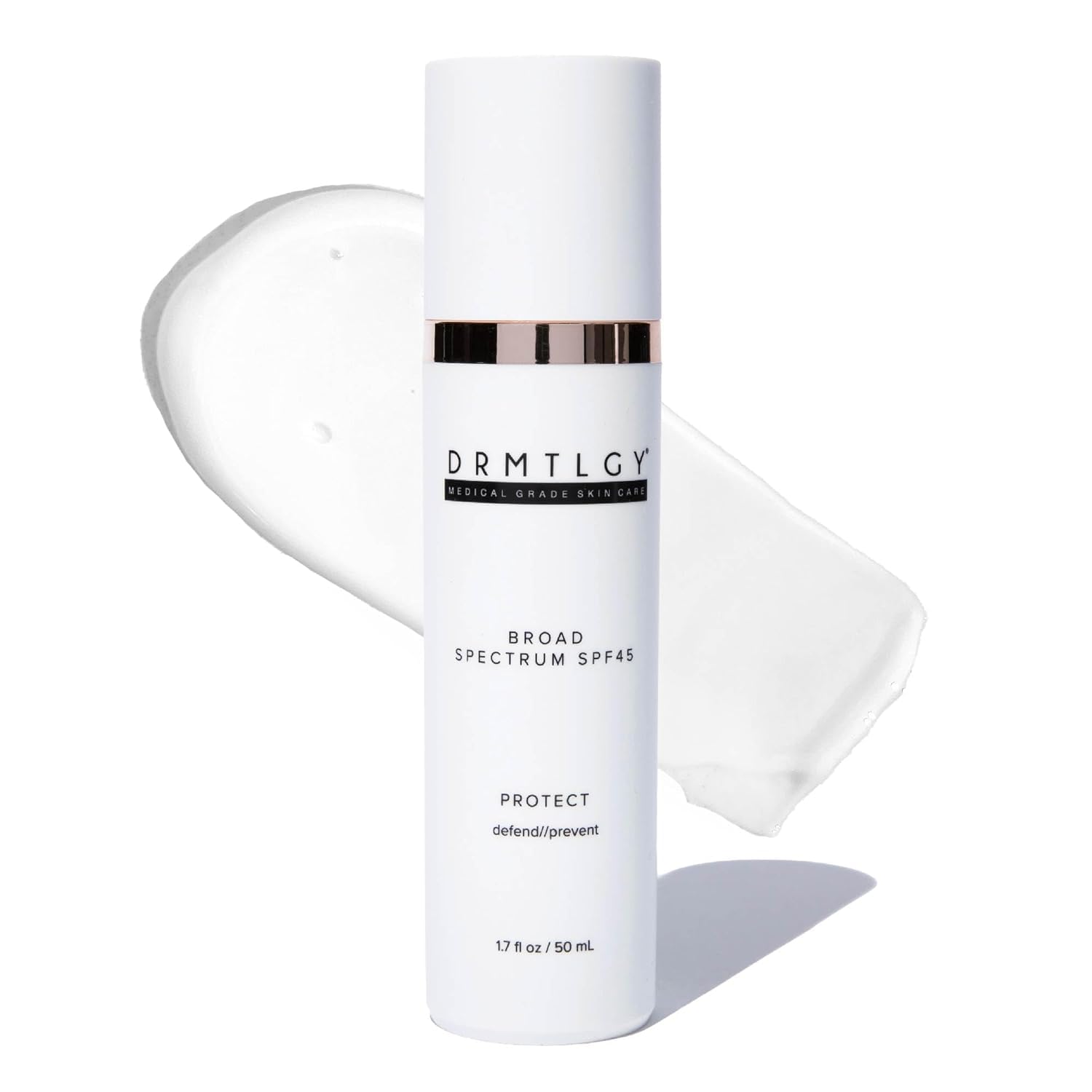 DRMTLGY SmrtSun SPF 45 bottle front showing fragrance-free daily protection.