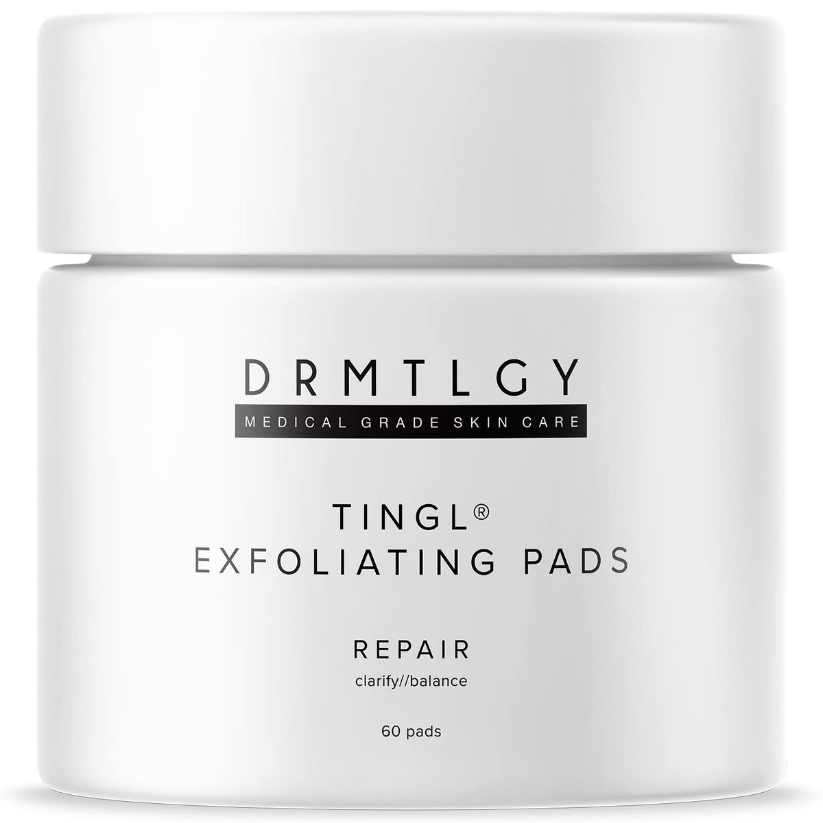 DRMTLGY Tingl Pads packaging on display, signaling a convenient all-in-one exfoliant for busy mornings.