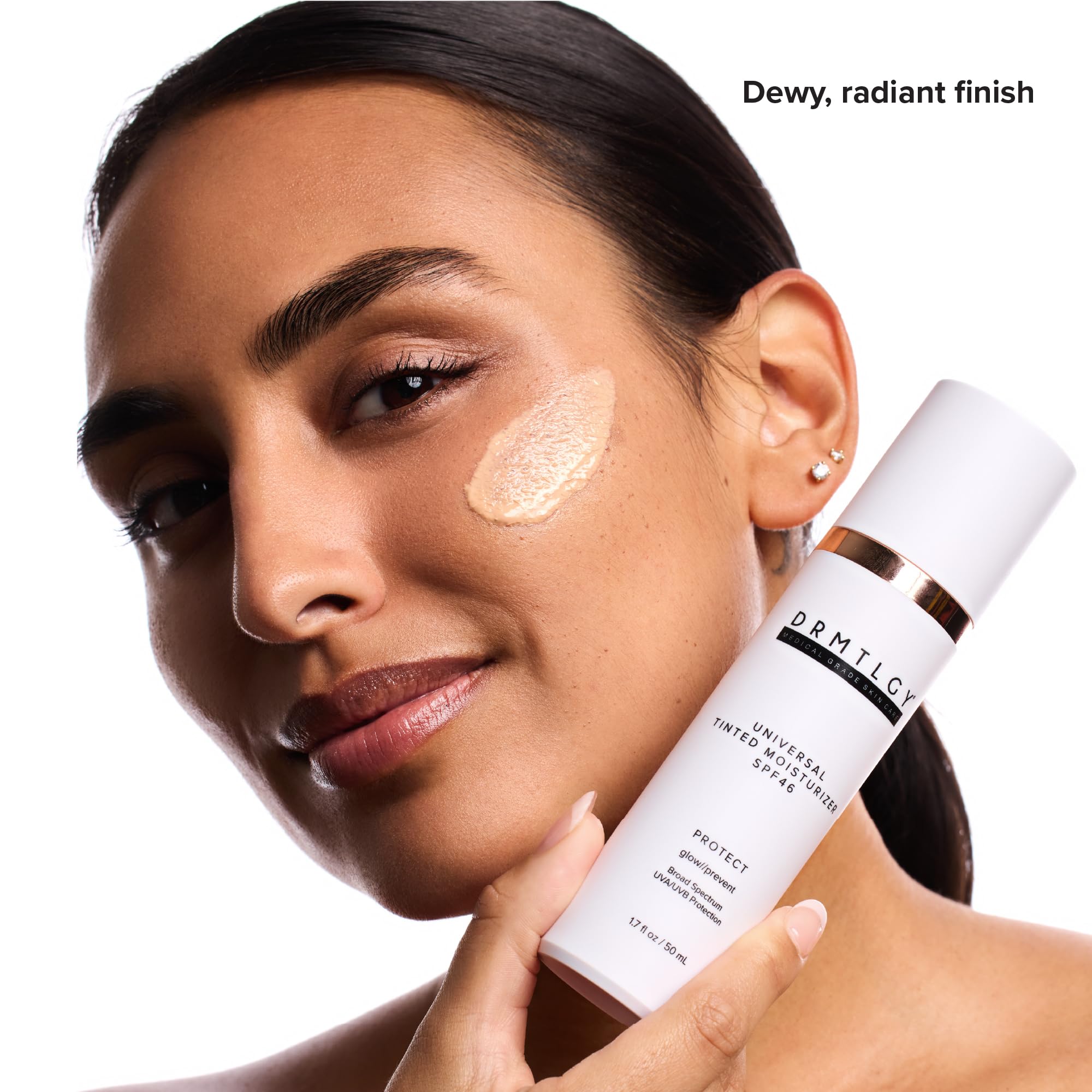 DRMTLGY Universal Tinted Moisturizer SPF 46 swatch on skin delivers natural glow