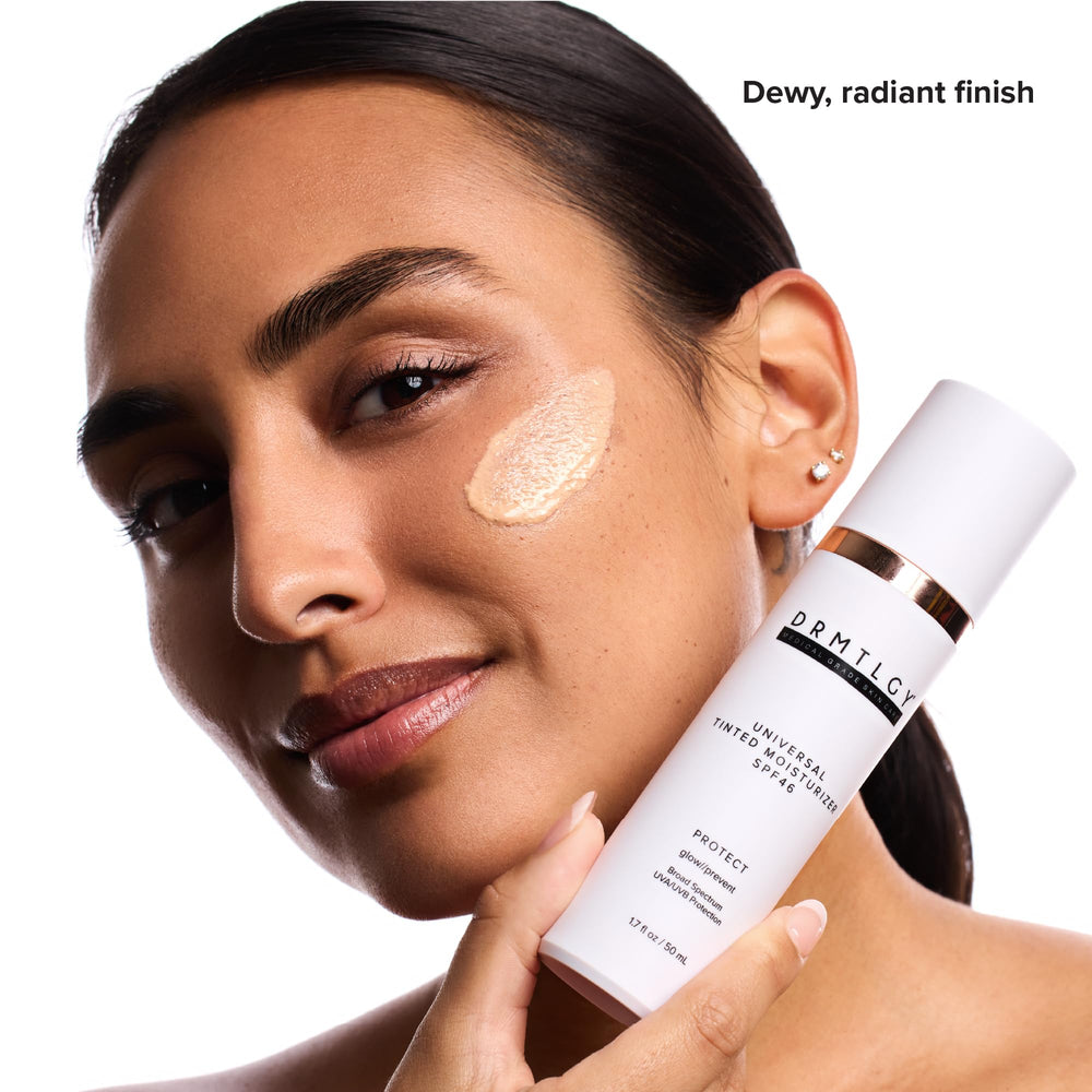 DRMTLGY Universal Tinted Moisturizer SPF 46 swatch on skin delivers natural glow