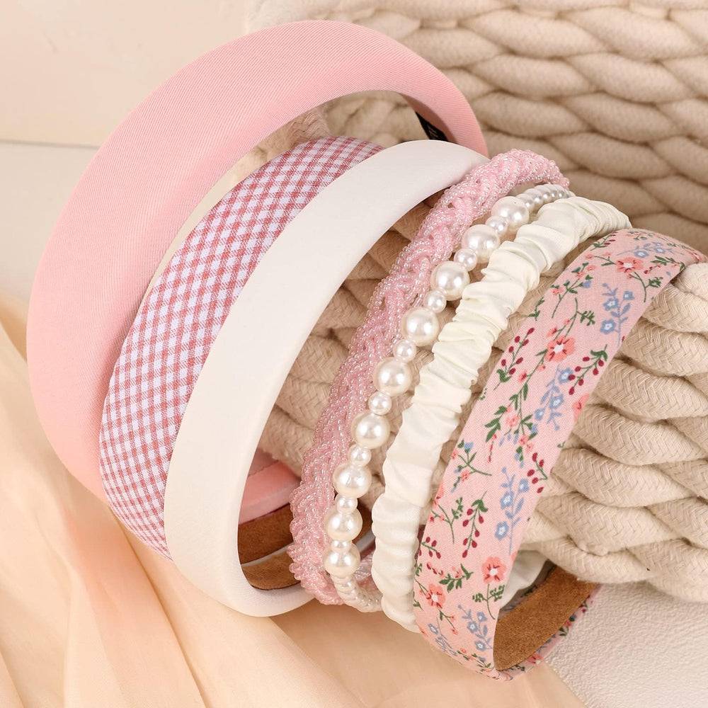 Drnytunk pearl embellishment headband showcases subtle sparkle for parties.