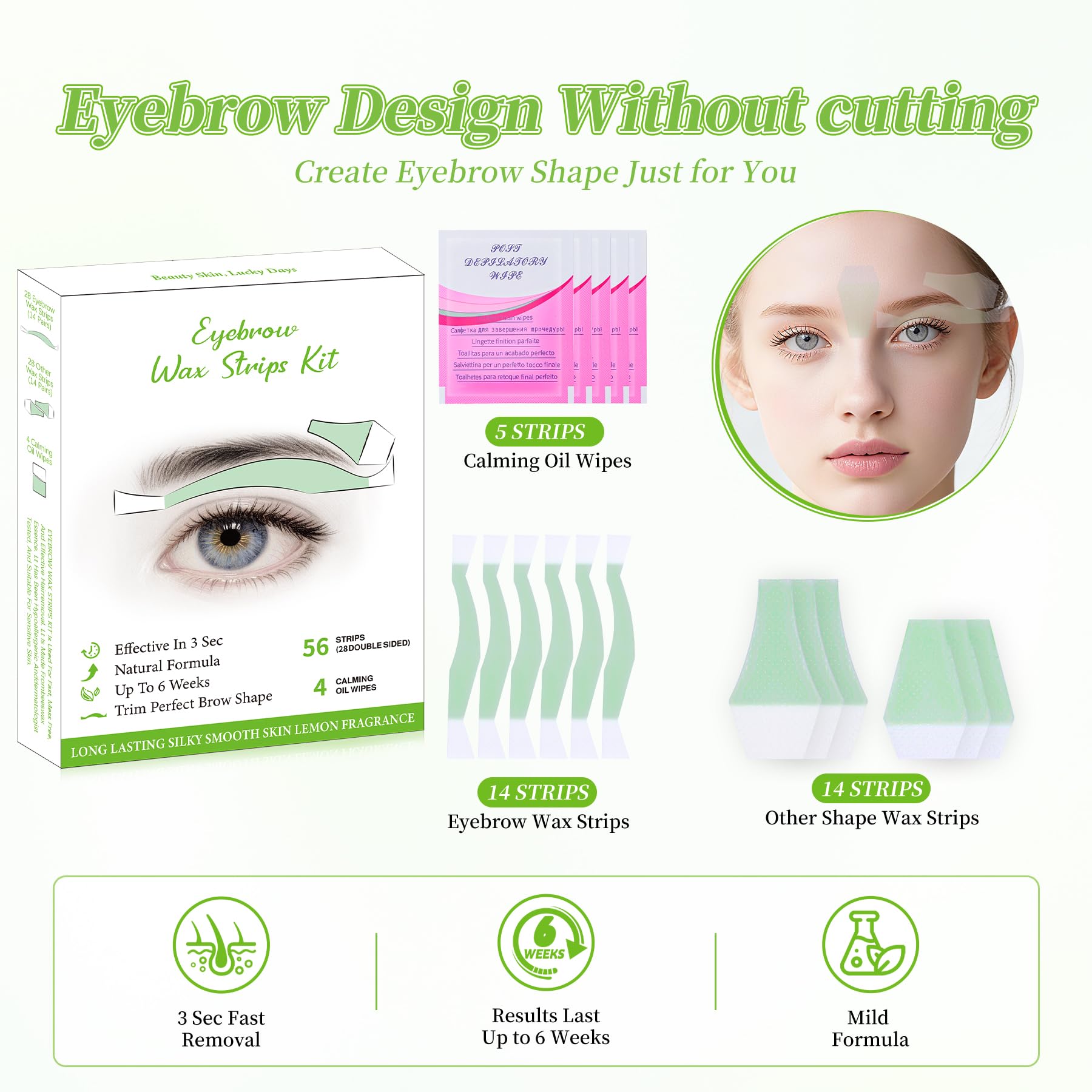 Dr.Okay precision eyebrow strips enable arch-friendly shaping.