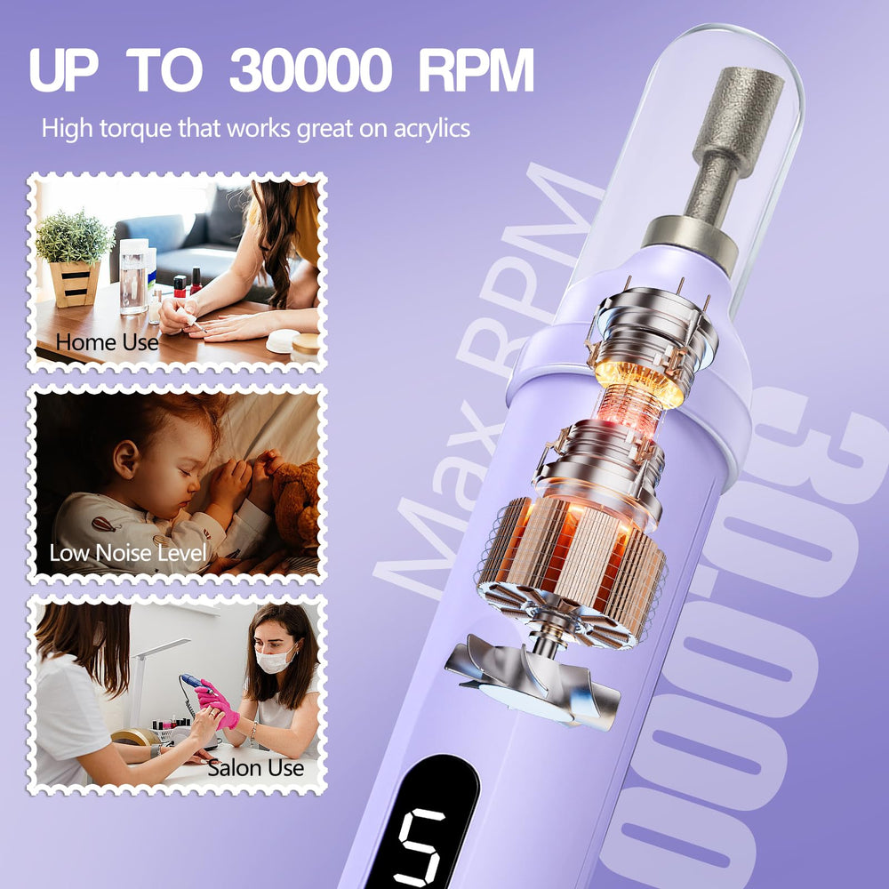 Droyek nail drill shows five speed settings and dual rotation