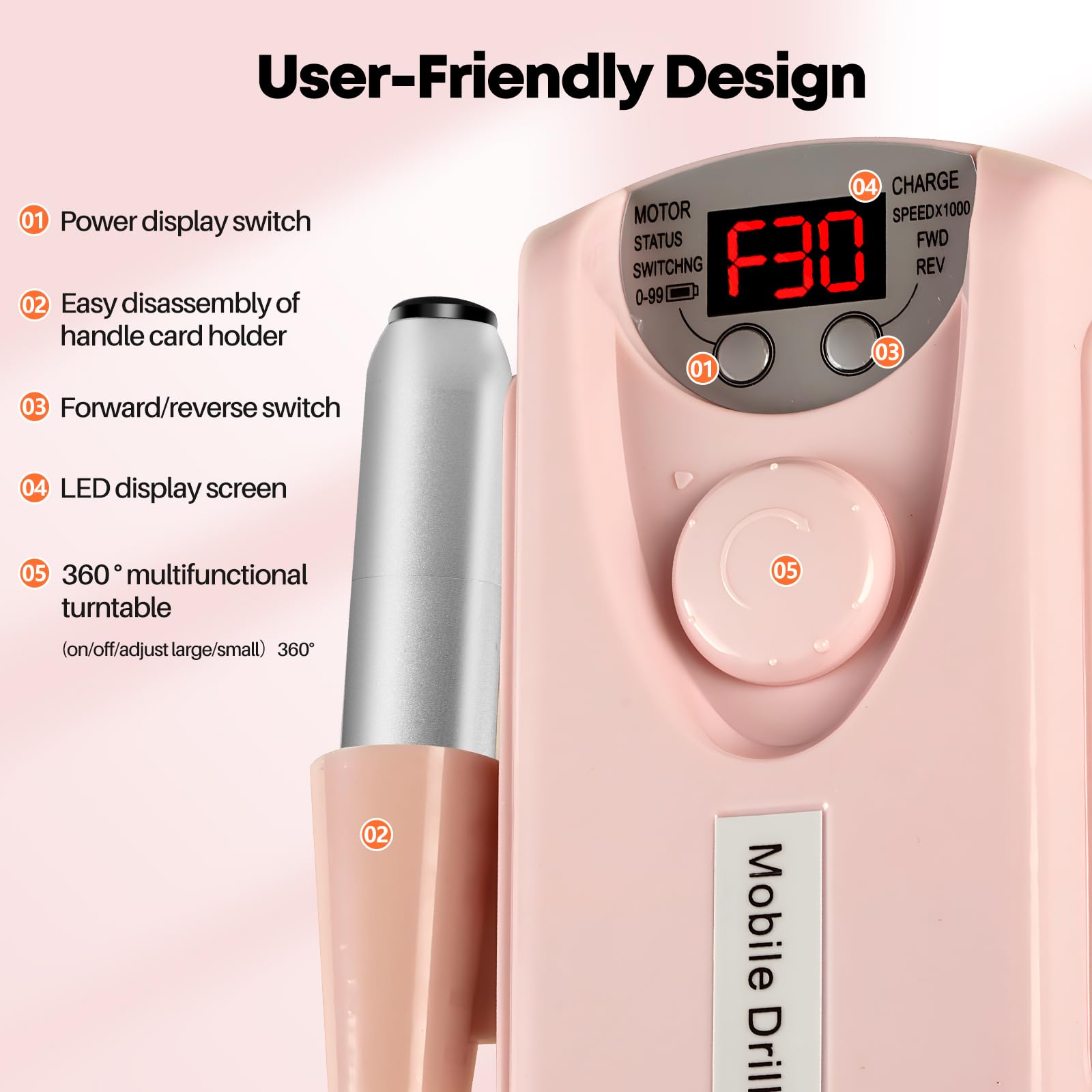 Droyek cordless 2200mAh battery enables long sessions.