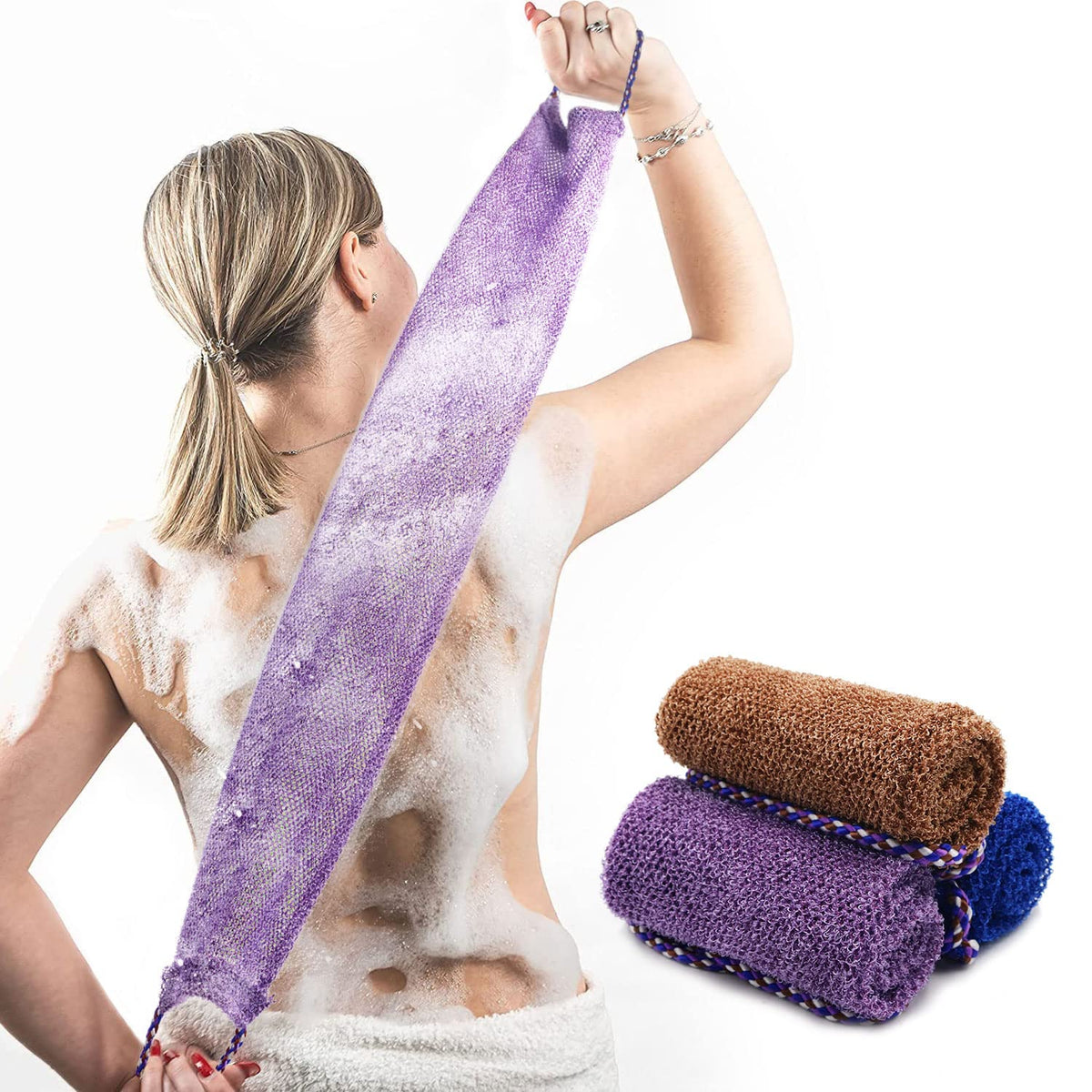 Dr.Pedi African Net Sponge blue handle for easy grip and thorough cleansing.