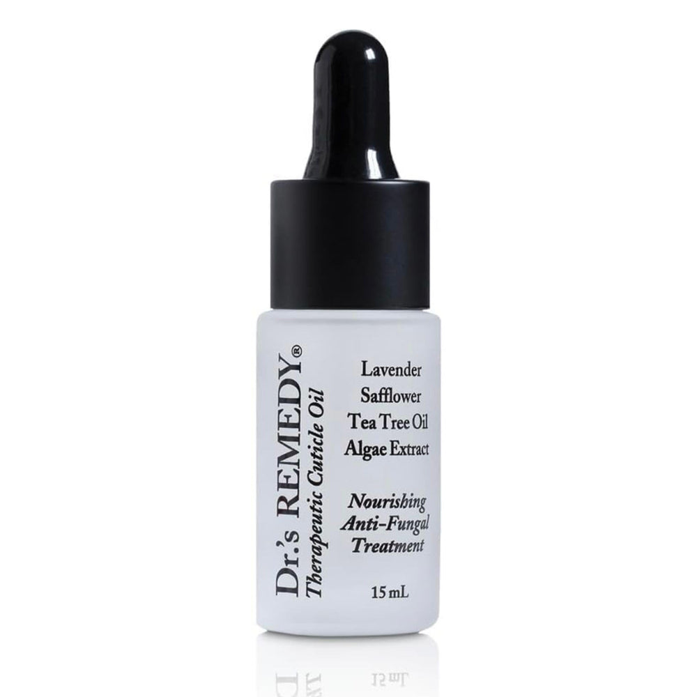 Dr.'s Remedy Cuticle Oil bottle applying gentle hydration to nails.