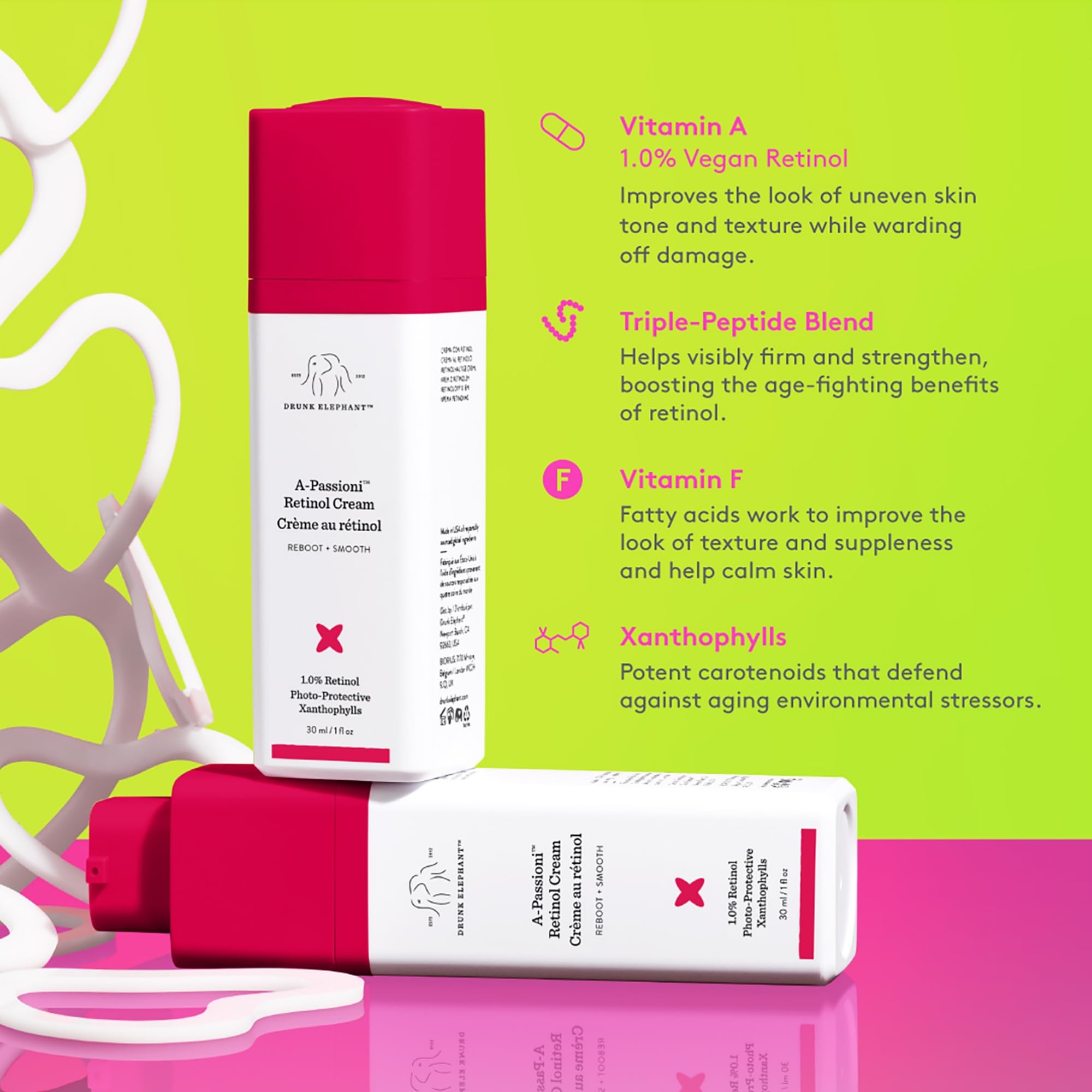 Ingredientes clave: retinol al 1% y Vitamina F para firmeza y calma.