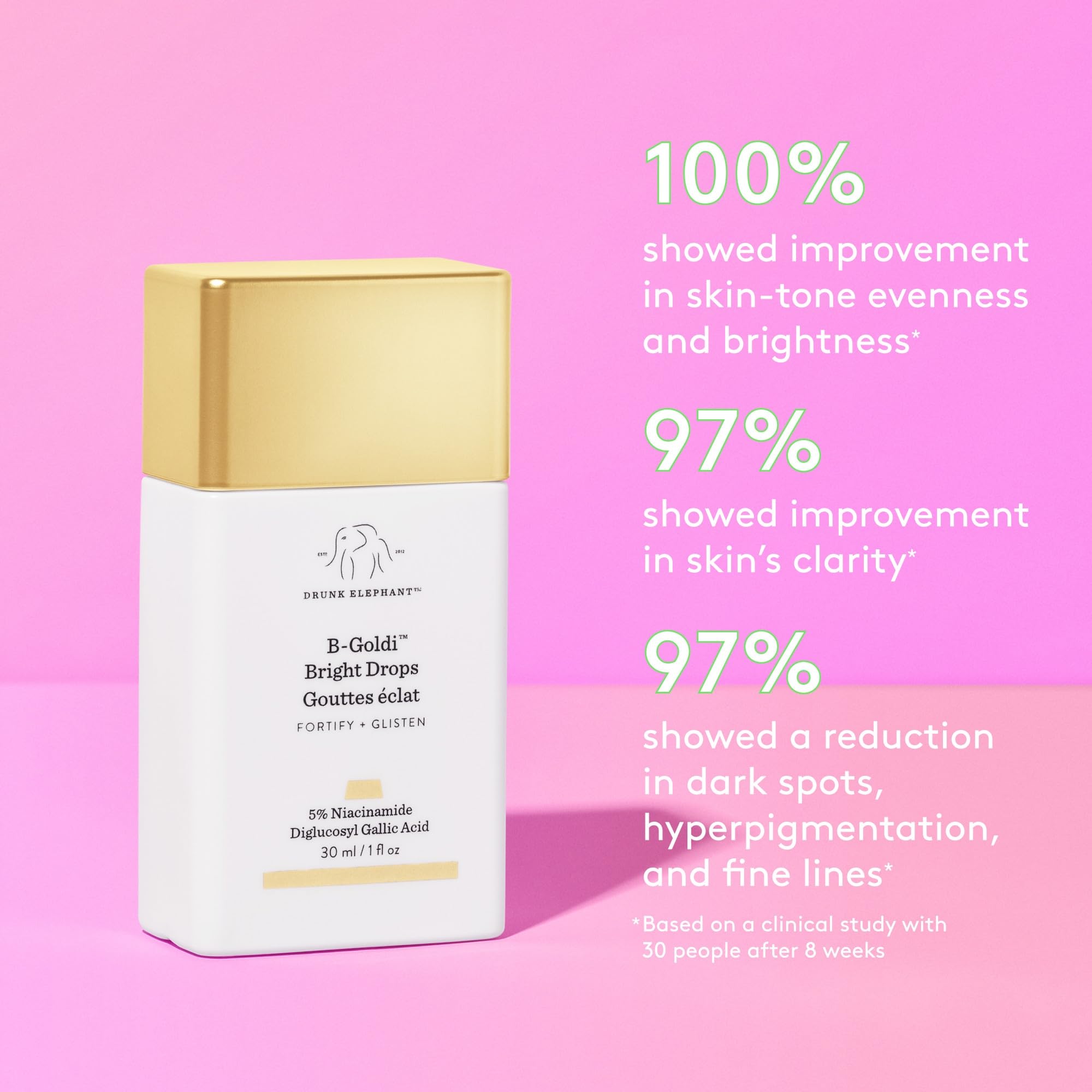 Drunk Elephant B-Goldi Bright Drops applying on skin demonstrates quick color lift.