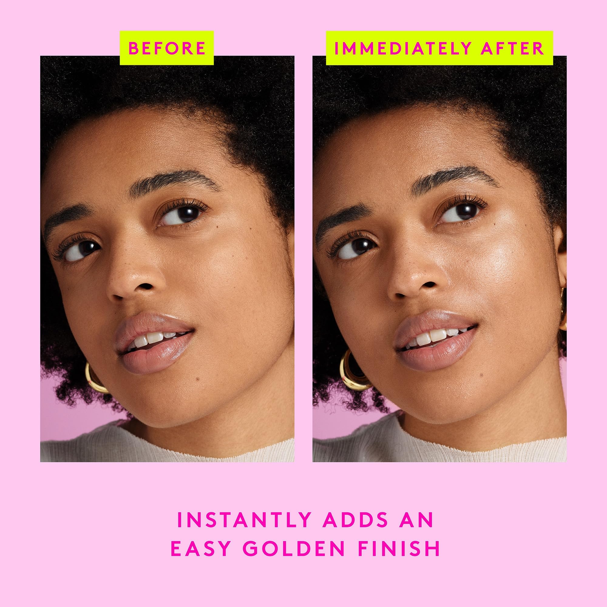 Drunk Elephant B-Goldi Bright Drops swatch on skin highlights a natural glow.