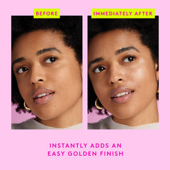 Drunk Elephant B-Goldi Bright Drops swatch on skin highlights a natural glow.
