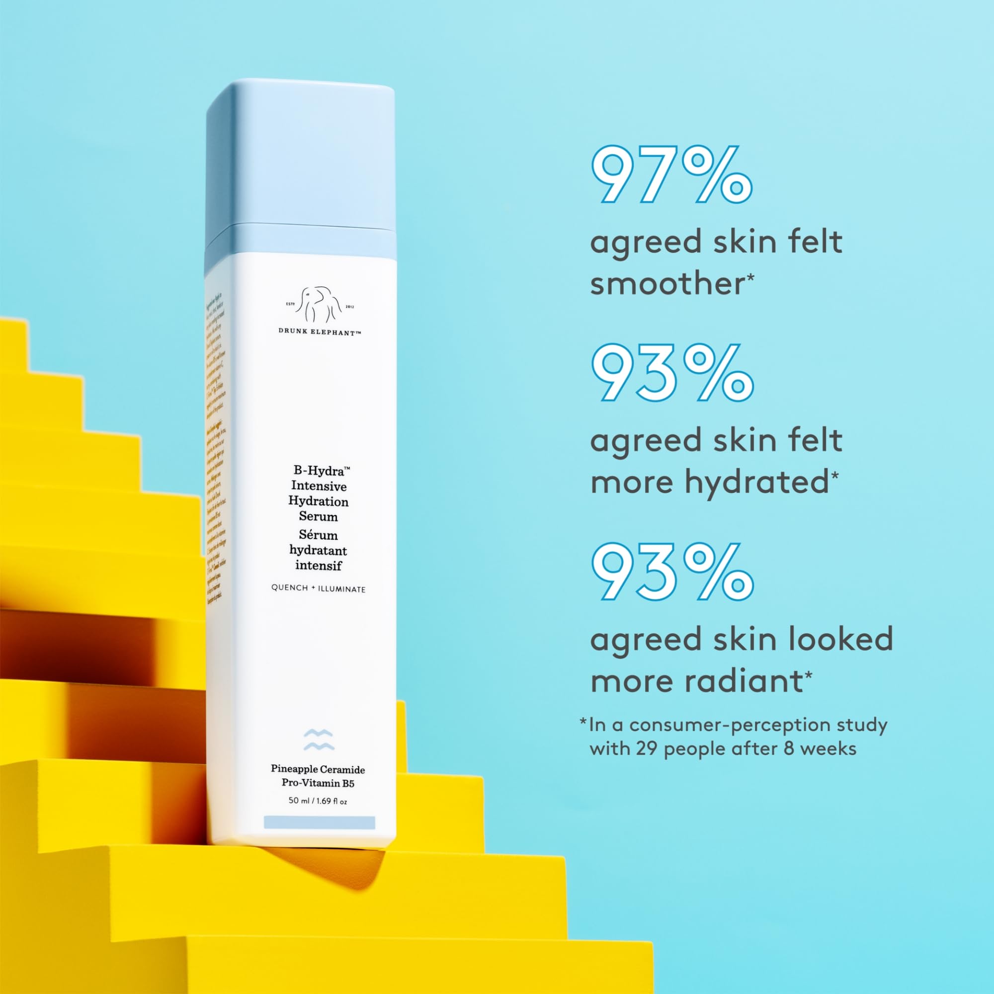 Close-up of Drunk Elephant B-Hydra serum pump with lightweight hydration.