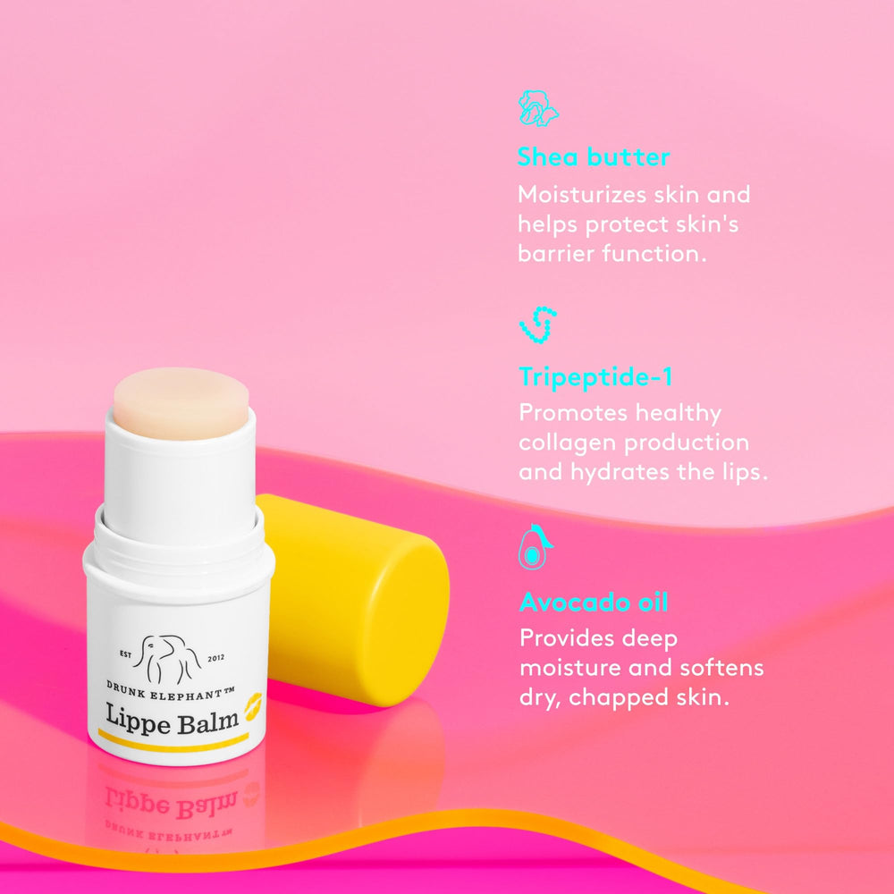 Drunk Elephant Lippe Balm, listo para uso solo o como base para labiales.