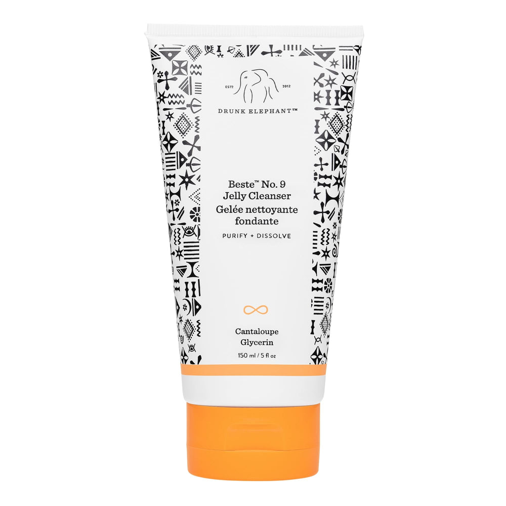 Drunk Elephant Beste No. 9 jelly cleanser bottle pour removes makeup gently.