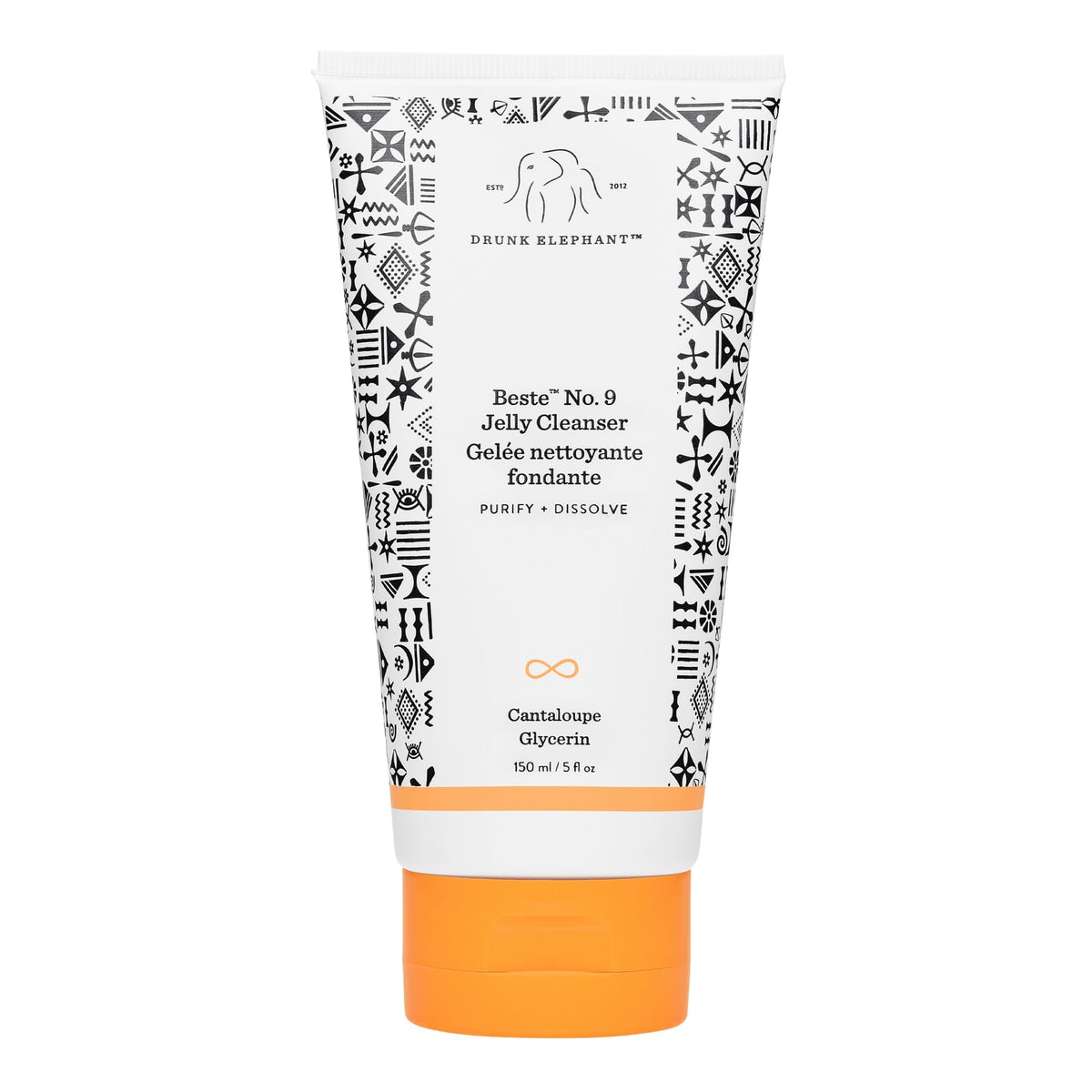 Drunk Elephant Beste No. 9 jelly cleanser bottle pour removes makeup gently.