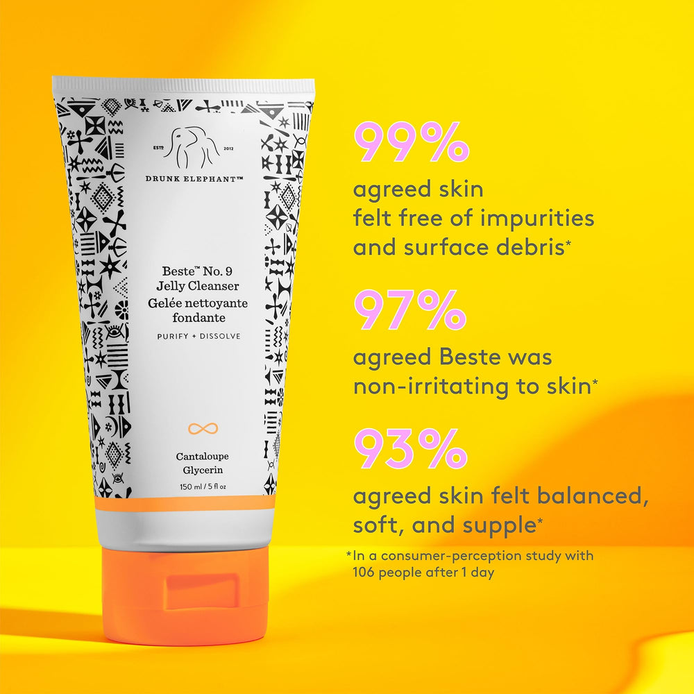 Closeup shows the gel texture and gentle formula of the cleanser.