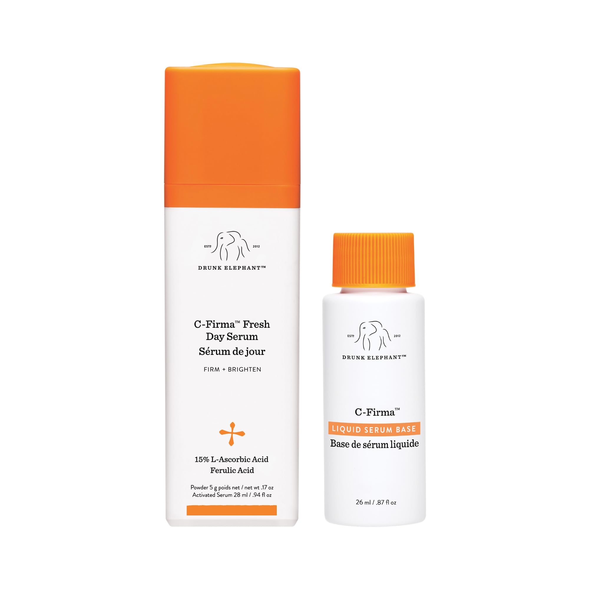 Drunk Elephant C-Firma bottle front shows potent serum for radiant skin
