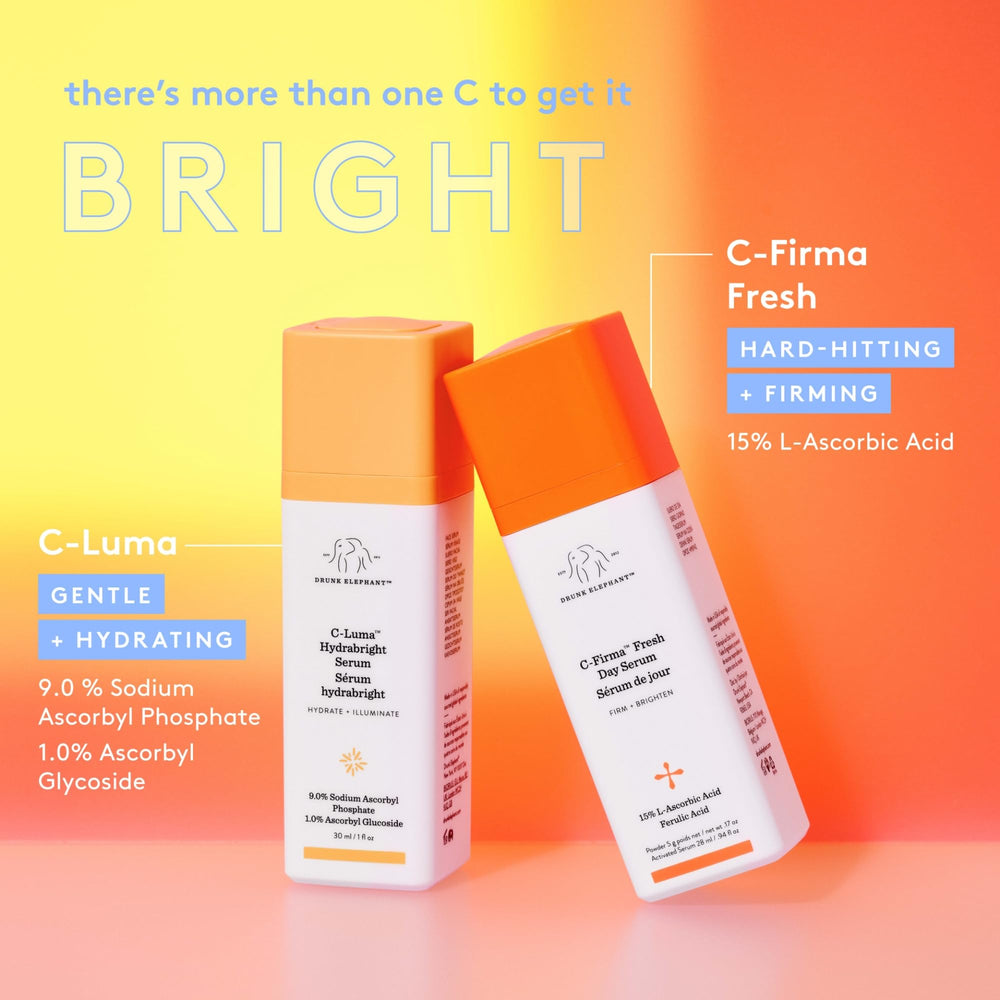 Drunk Elephant C-Luma Hydrabright Serum on a clean surface for daily hydration