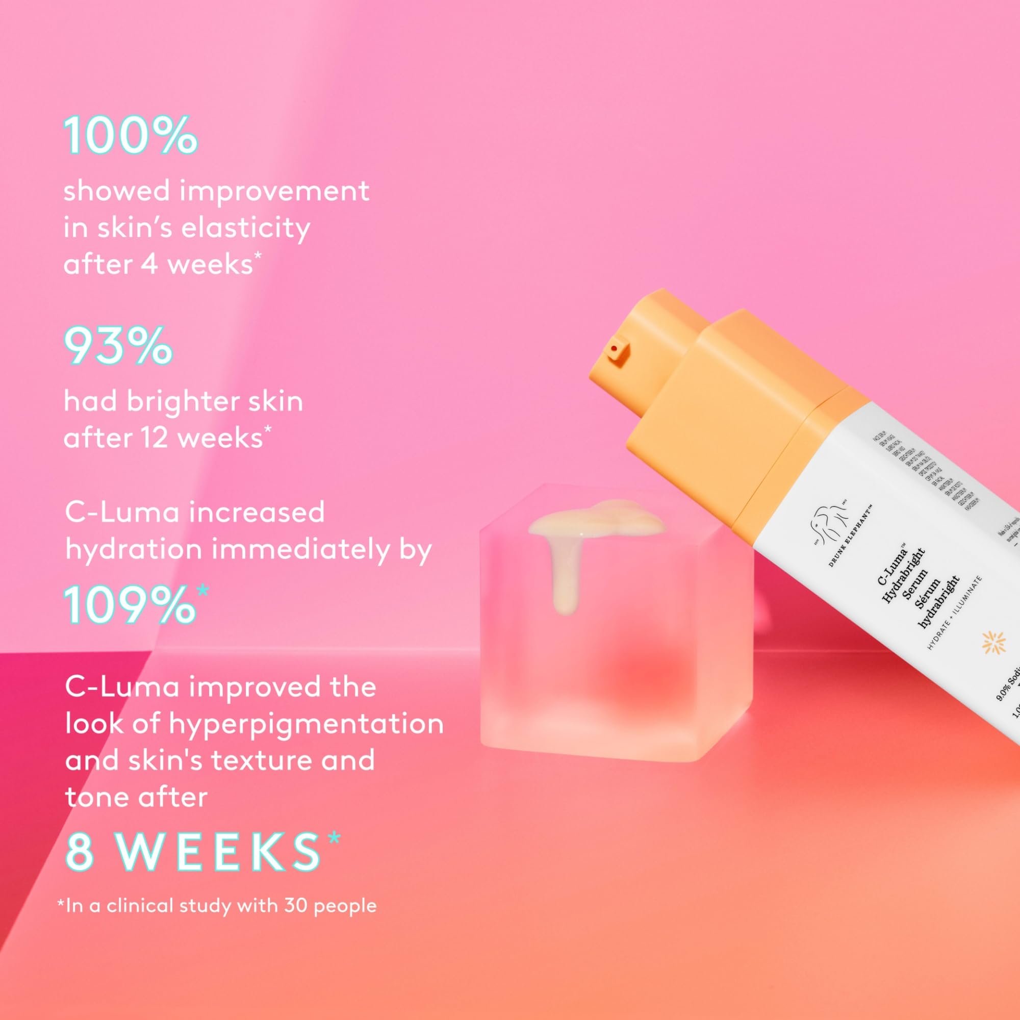 Drunk Elephant C-Luma Hydrabright Serum applied to face for glow