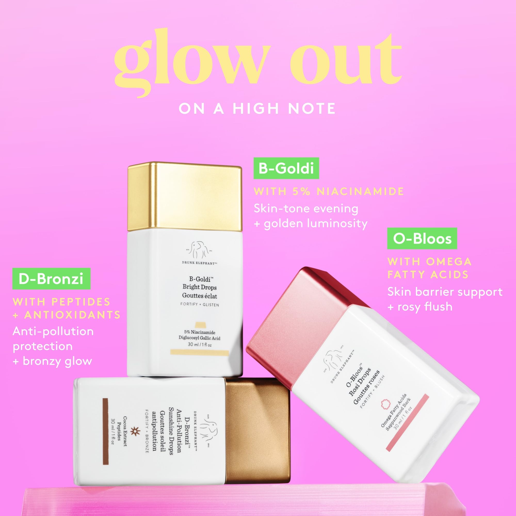 Shake, drop, and mix D-Bronzi Sunshine Drops with Drunk Elephant products