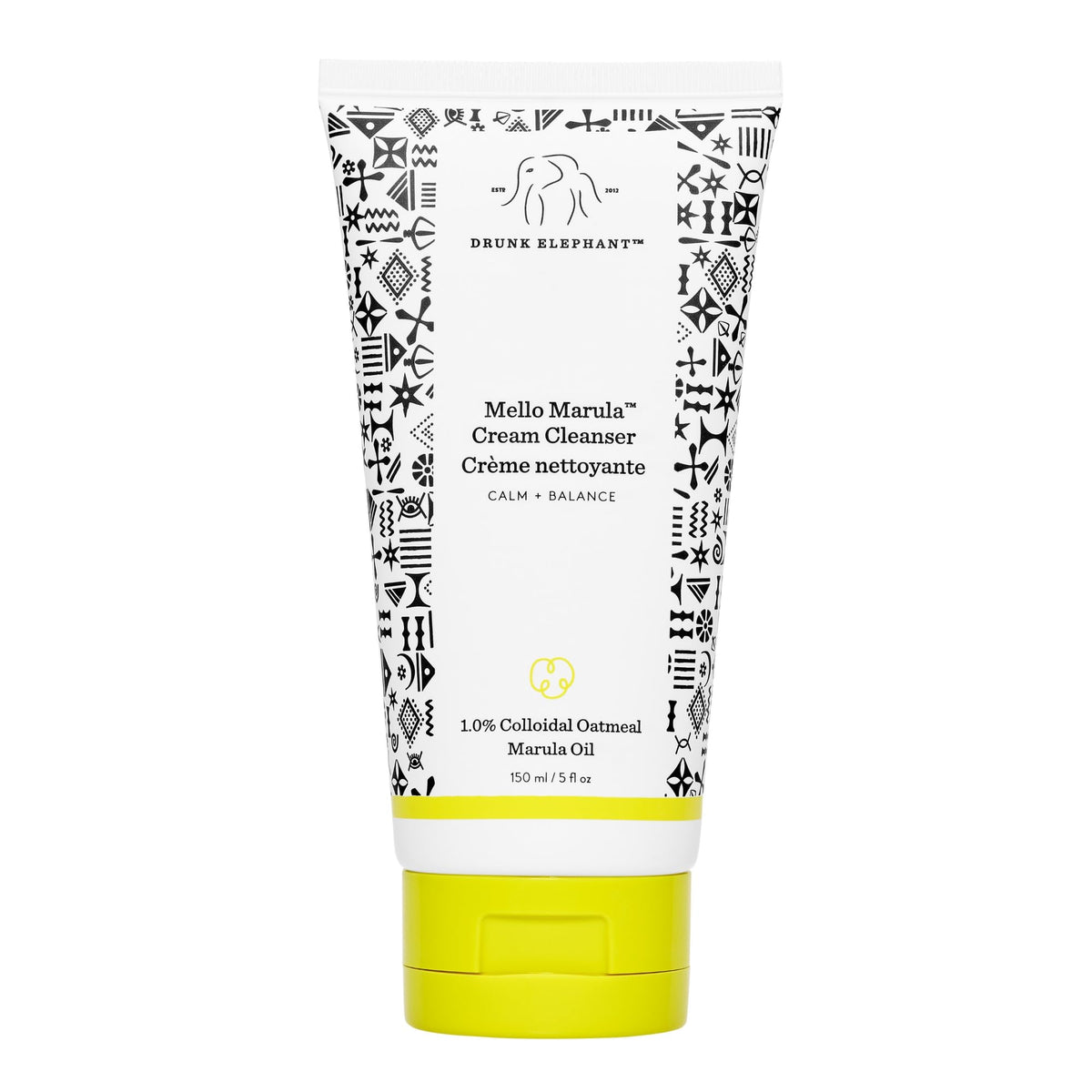 Drunk Elephant Mello Marula Cream Cleanser jar closeup shows creamy texture for gentle cleansing.