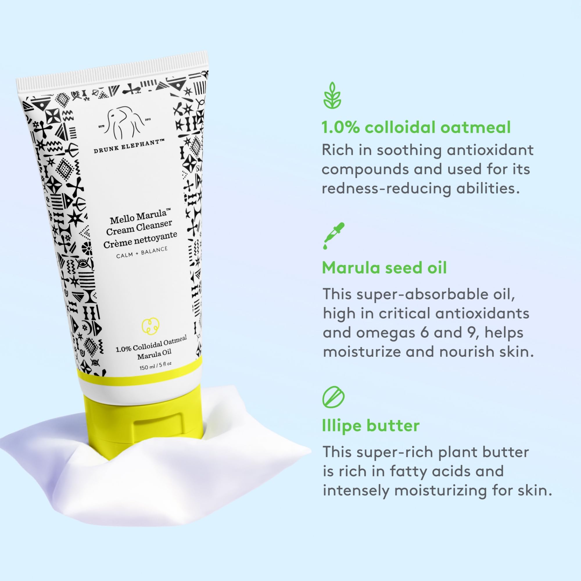 Drunk Elephant Mello Marula Cream Cleanser removes sunscreen with a soft rinse.