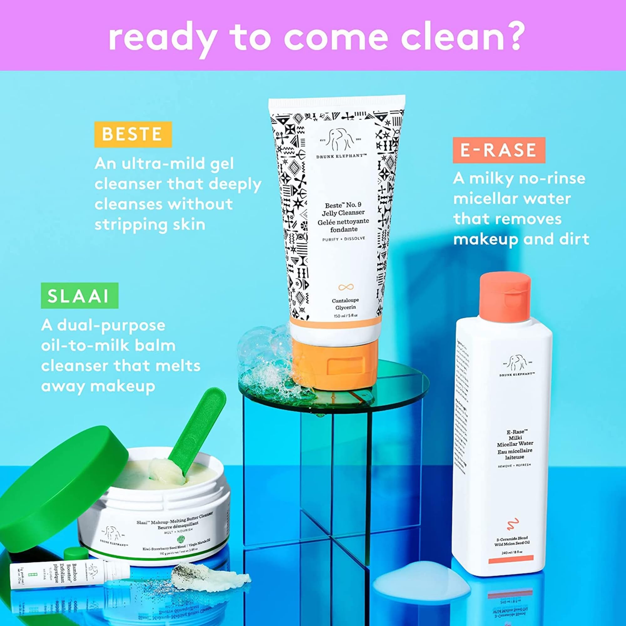Drunk Elephant Slaai: activacion con agua para una limpieza completa.