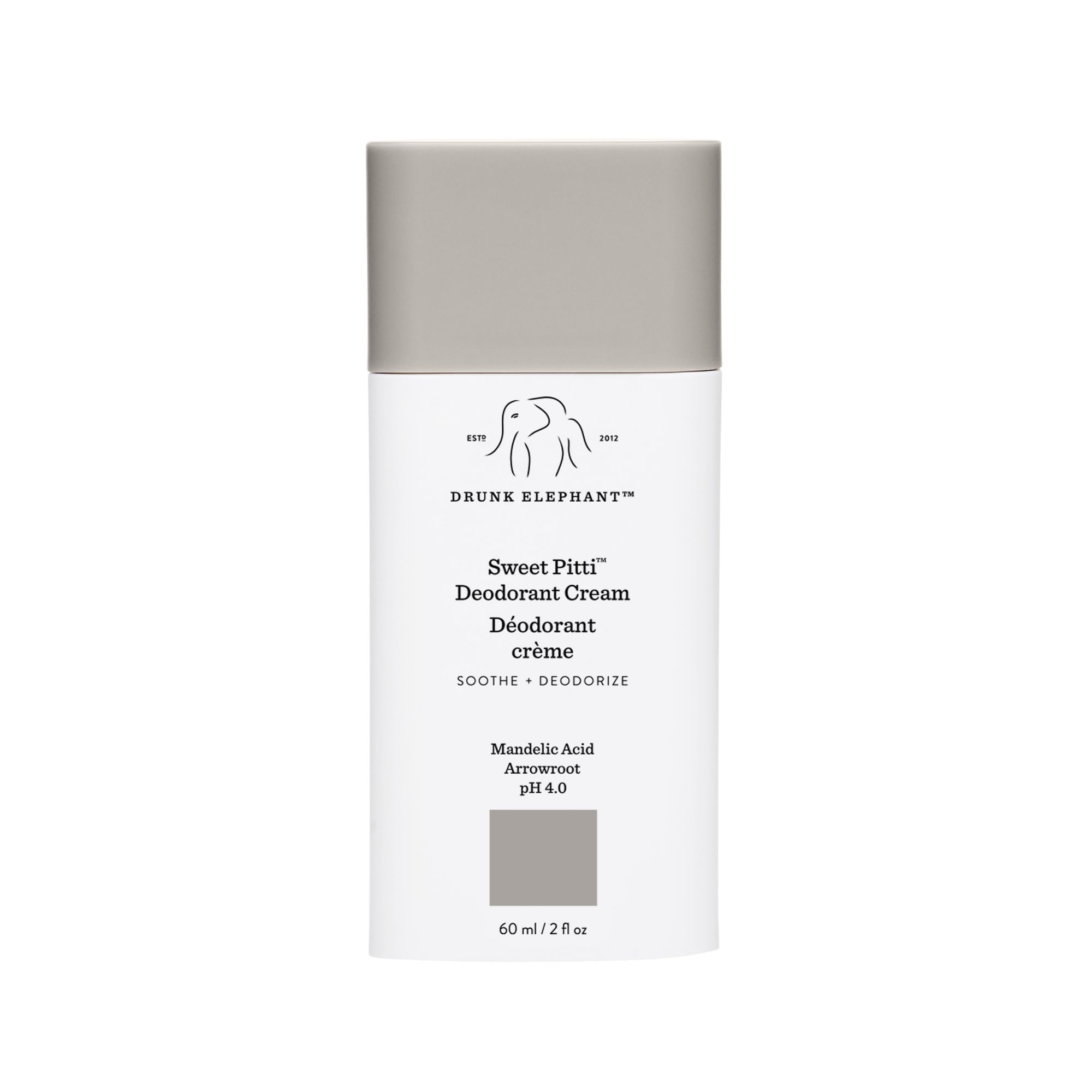 Drunk Elephant Sweet Pitti crema, botella 60 ml, controla el olor con suavidad.