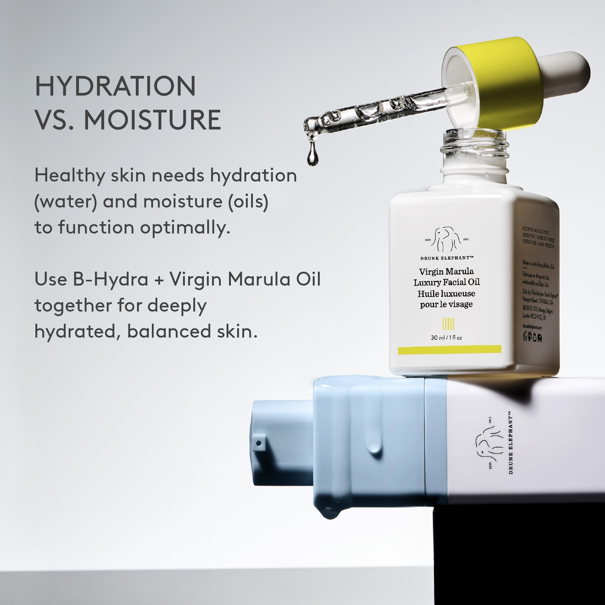 Drunk Elephant Virgin Marula Oil dermatologist-tested formula without fragrance or silicones.