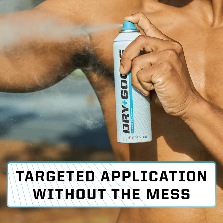 Dry Goods Original Athletic Spray Powder uso post-entrenamiento para sensación de frescura.
