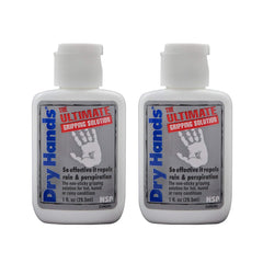 Two bottles of Dry Hands All-Sport grip lotion for secure grip in rain and sweat.