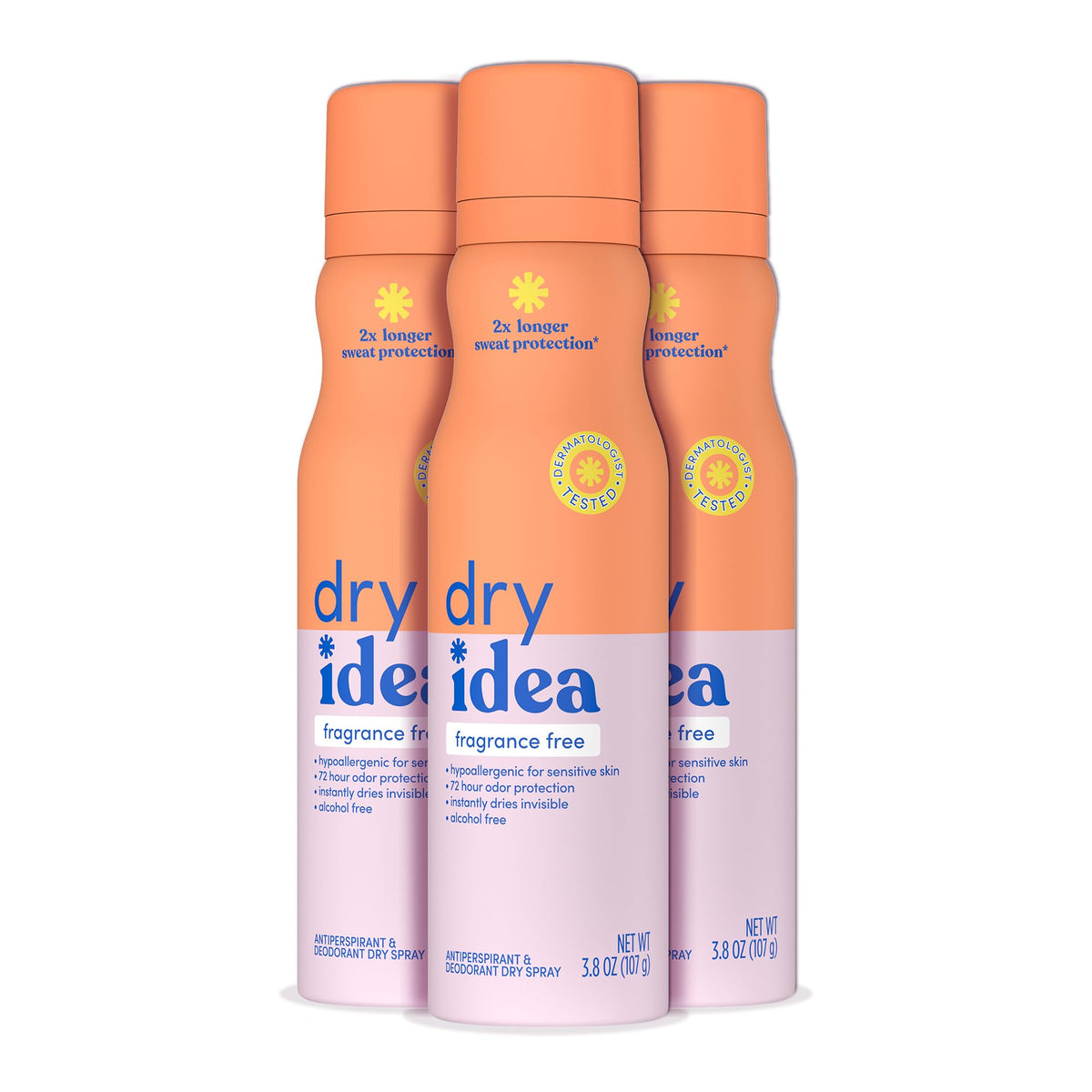 Dry Idea desodorante spray sin fragancia aplicado en piel para sensación fresca todo el día