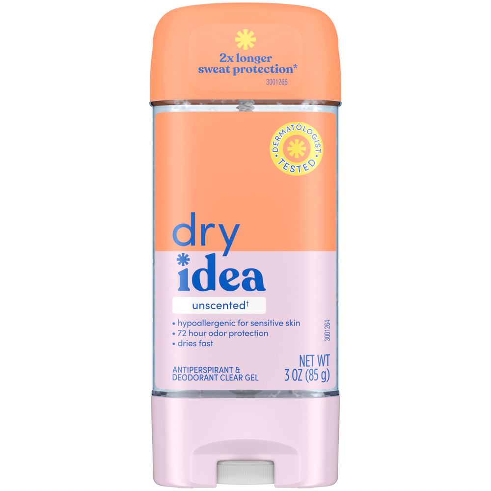Dry Idea Gel Deodorant for Women unscented application keeps you dry without fragrance.