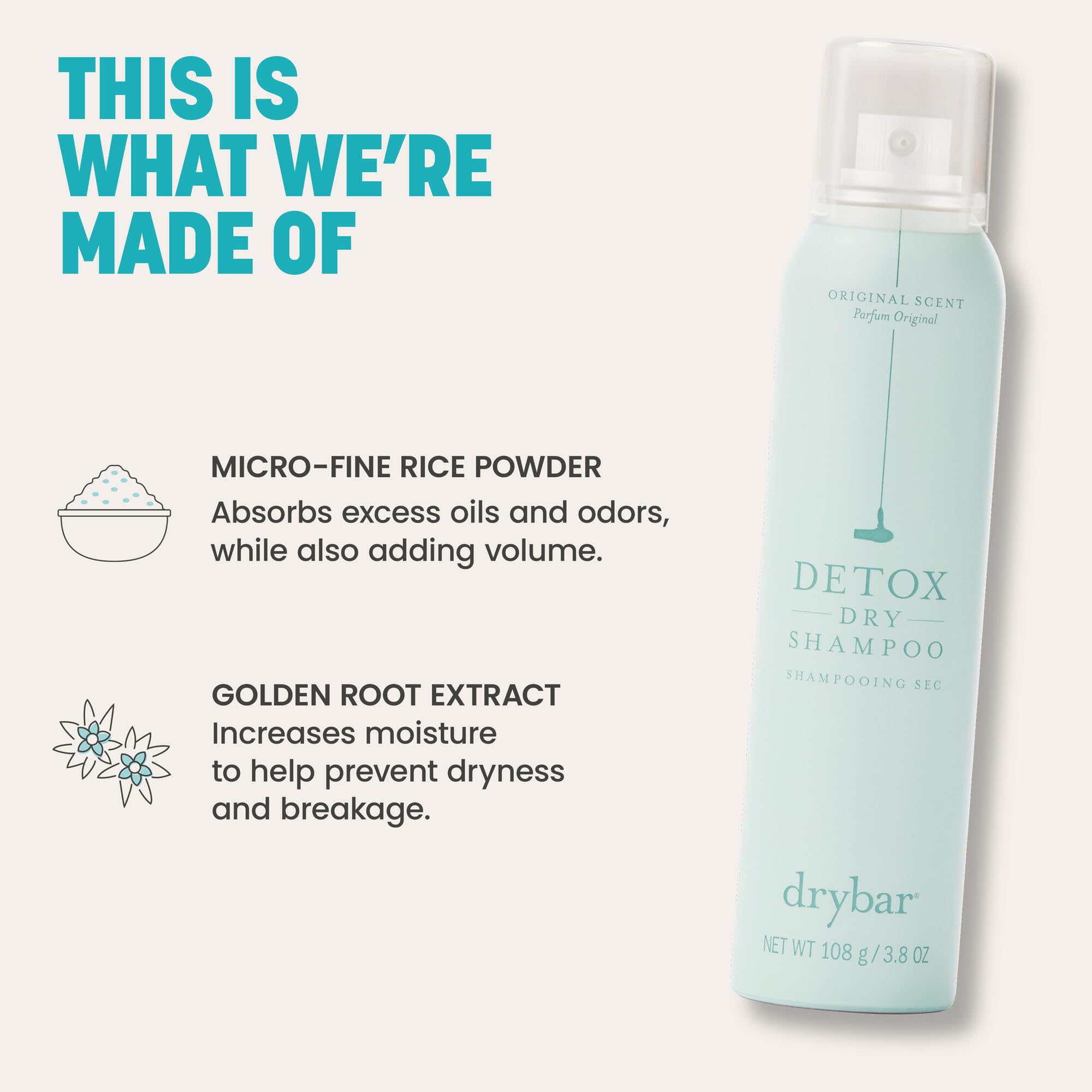Drybar Detox dry shampoo spray translucent blend adds texture without visible residue.