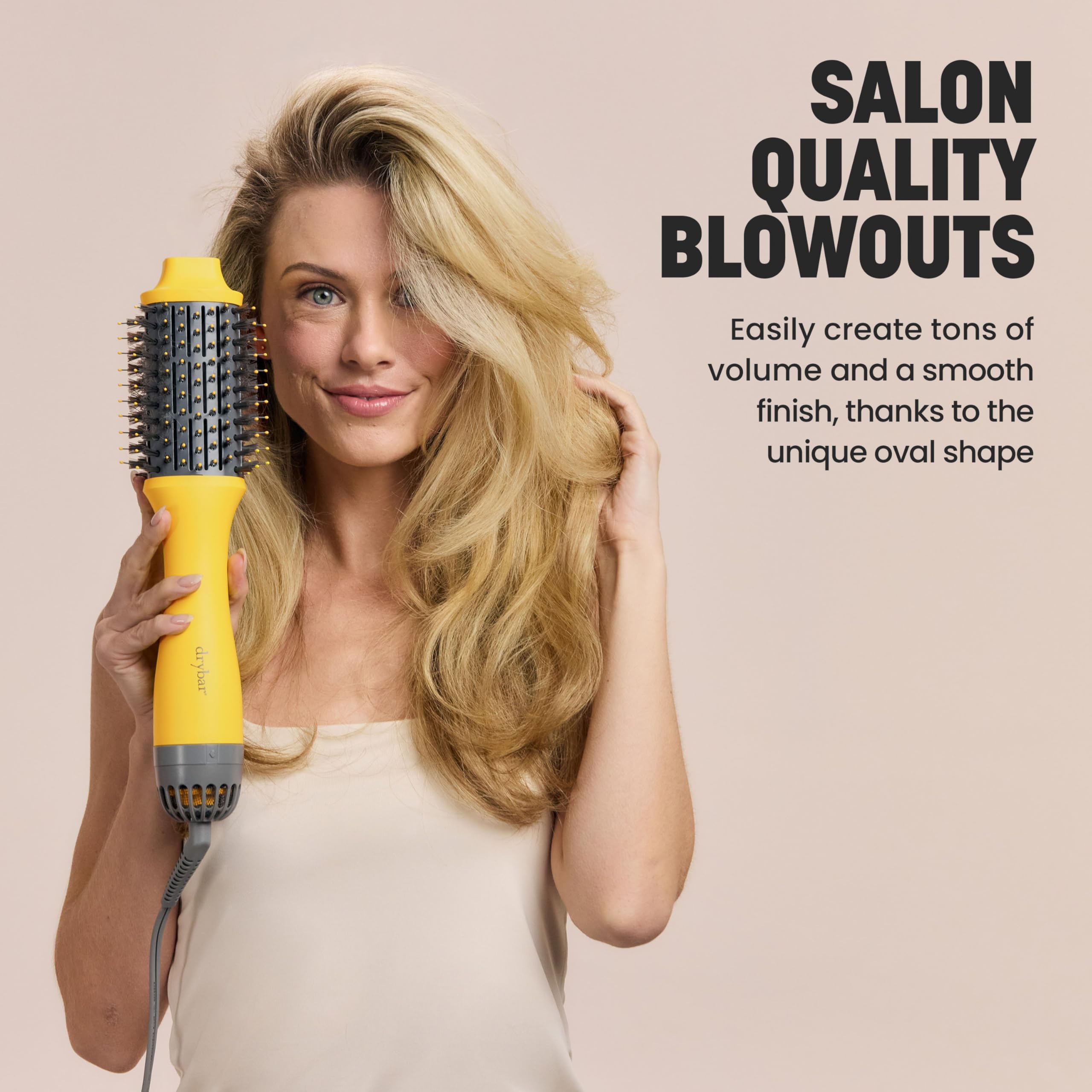 Drybar nylon and tufted bristles provide strong tension and control.